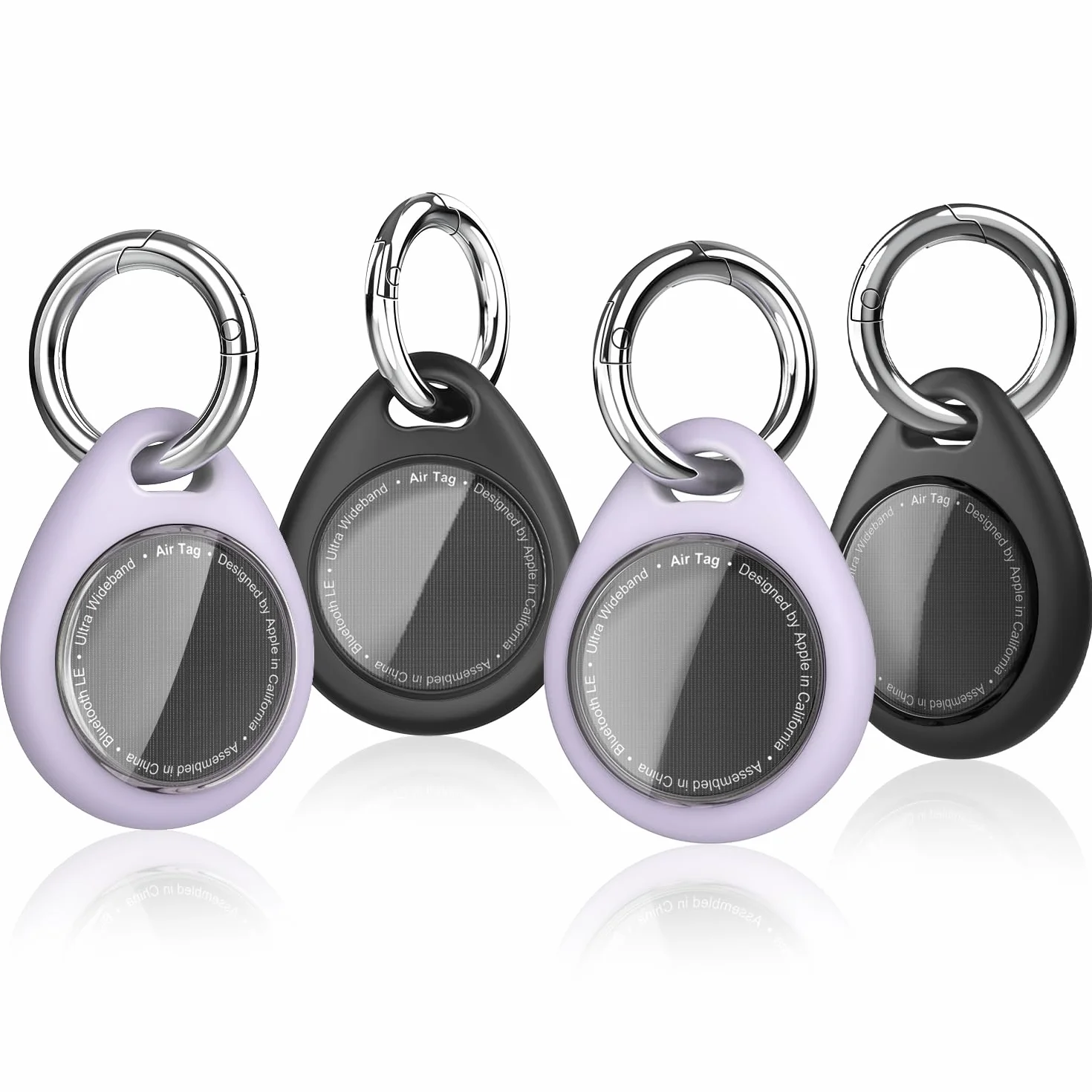 4x etui na AirTag – odporne TPU z brelokiem, ochrona przed zarysowaniami i uderzeniami. W zestawie przednie pokrywy i klips do kluczy. Idealne akcesoria (Fioletowy+czarny)