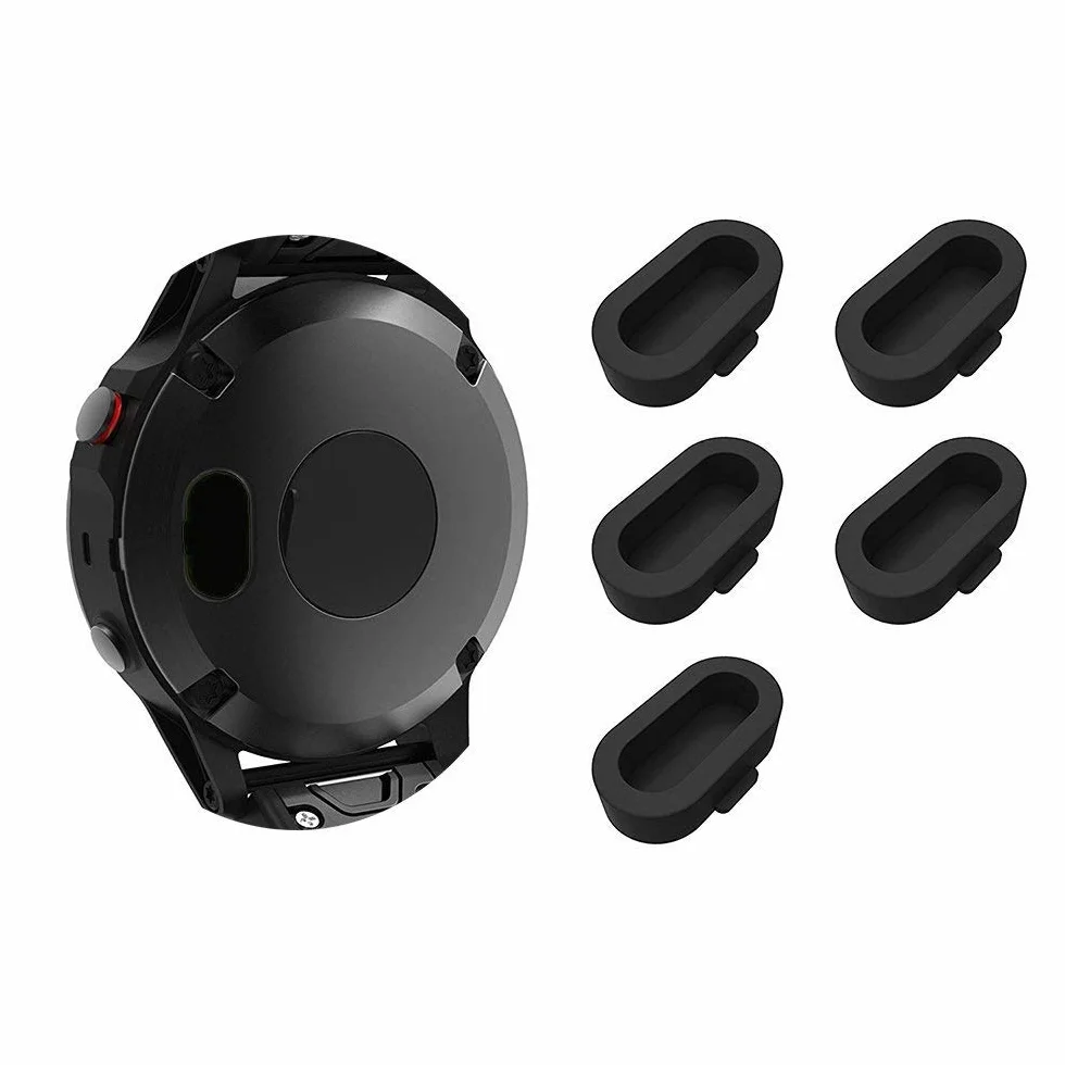 AWINNER Fenix 5/5S/5X/Plus/Forerunner 935 wtyczka przeciwpyłowa, miękki silikonowy ochraniacz portu ładowarki, zatyczki przeciwpyłowe do zegarka Garmin Fenix 5/5S/5X/Forerunner 935 (5-czarny)