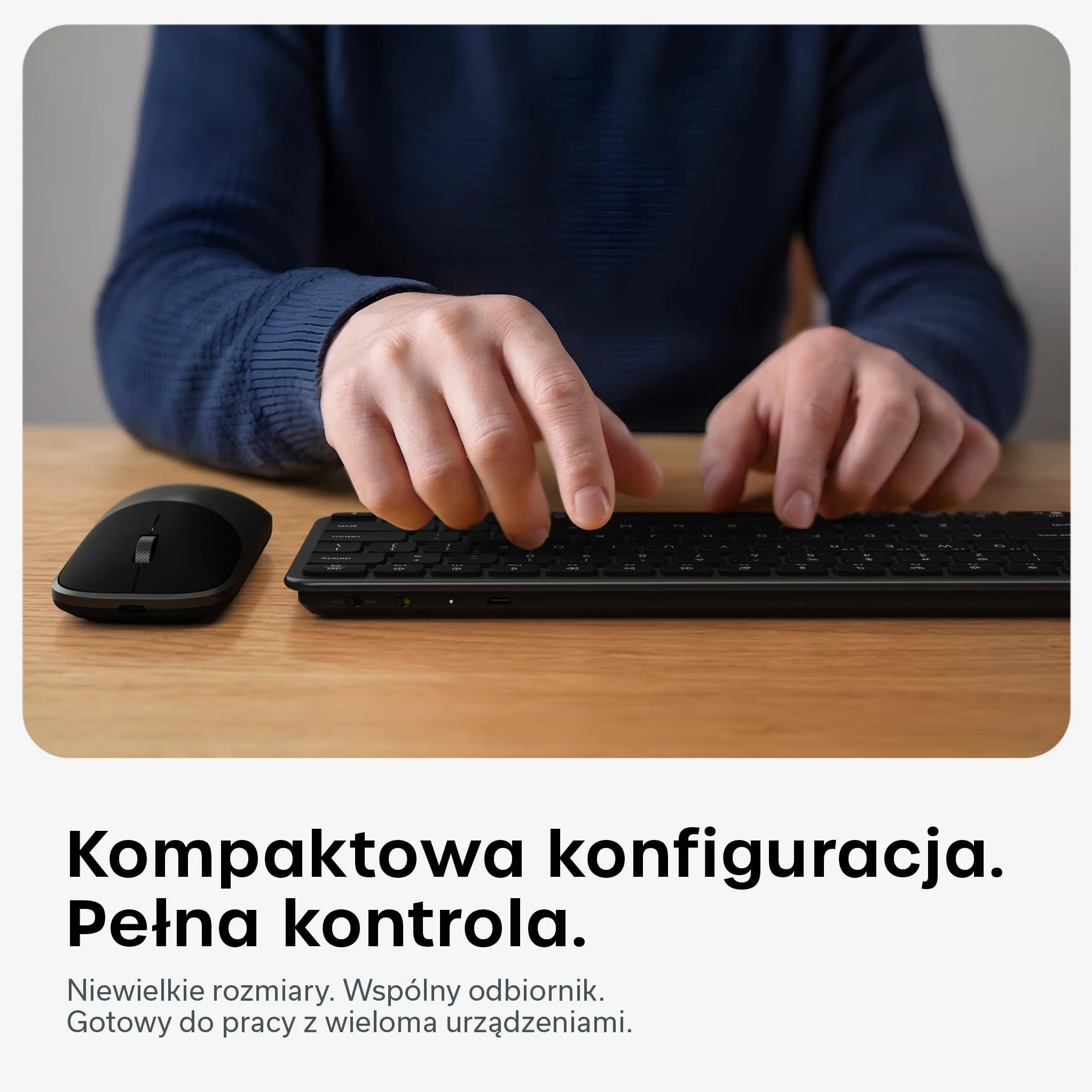 SATECHI Bezprzewodowa Klawiatura i Mysz Combo, 𝗨𝗦 𝗤𝗪𝗘𝗥𝗧𝗬 𝗟𝗮𝘆𝗼𝘂𝘁, Slim CEX1 z Wielourządzeniowym Parowaniem Bluetooth i Łącznością USB-C, Czarny Kosmiczny