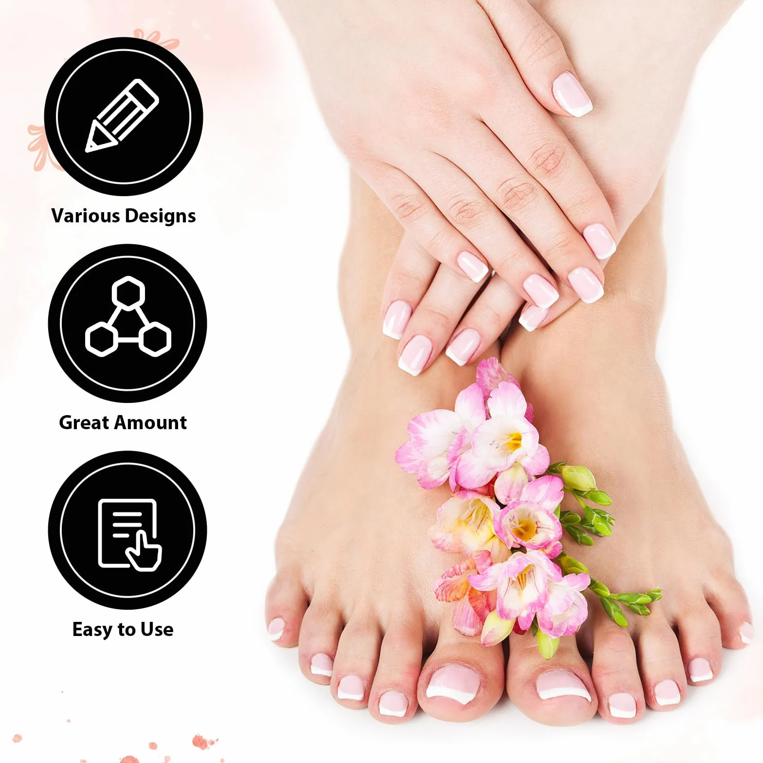 Larrel 5 arkuszy/240 sztuk Francuskie paznokcie szablony, szablony do manicure biały półksiężyc francuska manicure naklejki na paznokcie naklejki ozdoby sztuczne DIY narzędzia