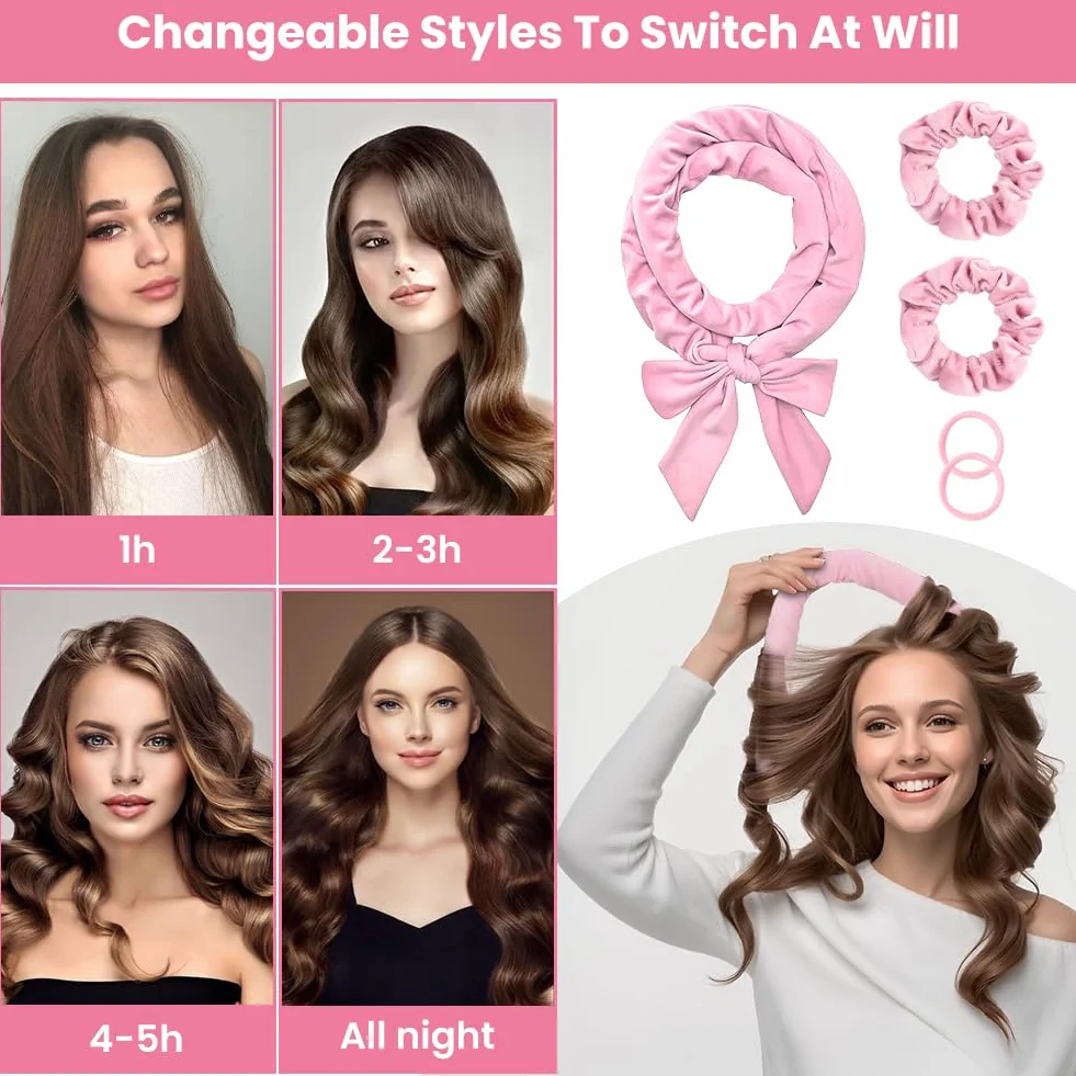 6 sztuk wałków do włosów na noc, aksamitne kręcenie włosów Heatless Overnight Curls, bez wysokiej temperatury, zestaw "zrób to sam", heatless curls do długich i średnich włosów (różowe)