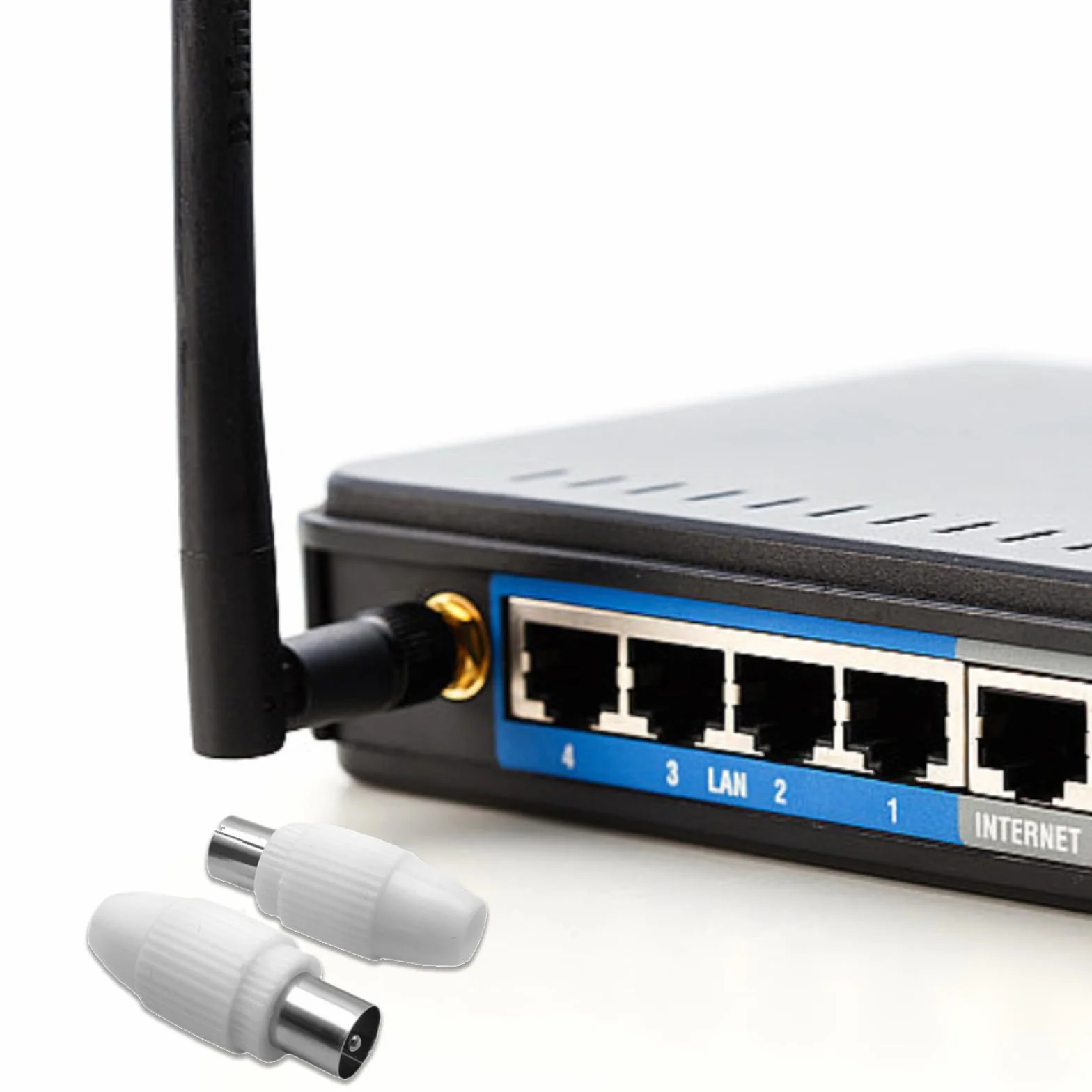 Zestaw wtyczek antenowych, 2 x wtyczka koncentryczna i 2 x gniazdo koncentryczne, wtyczka antenowa, adapter, kabel antenowy, kabel do telewizji kablowej IEC, wtyczka TV męska i żeńska DVB-C i DVB-T2