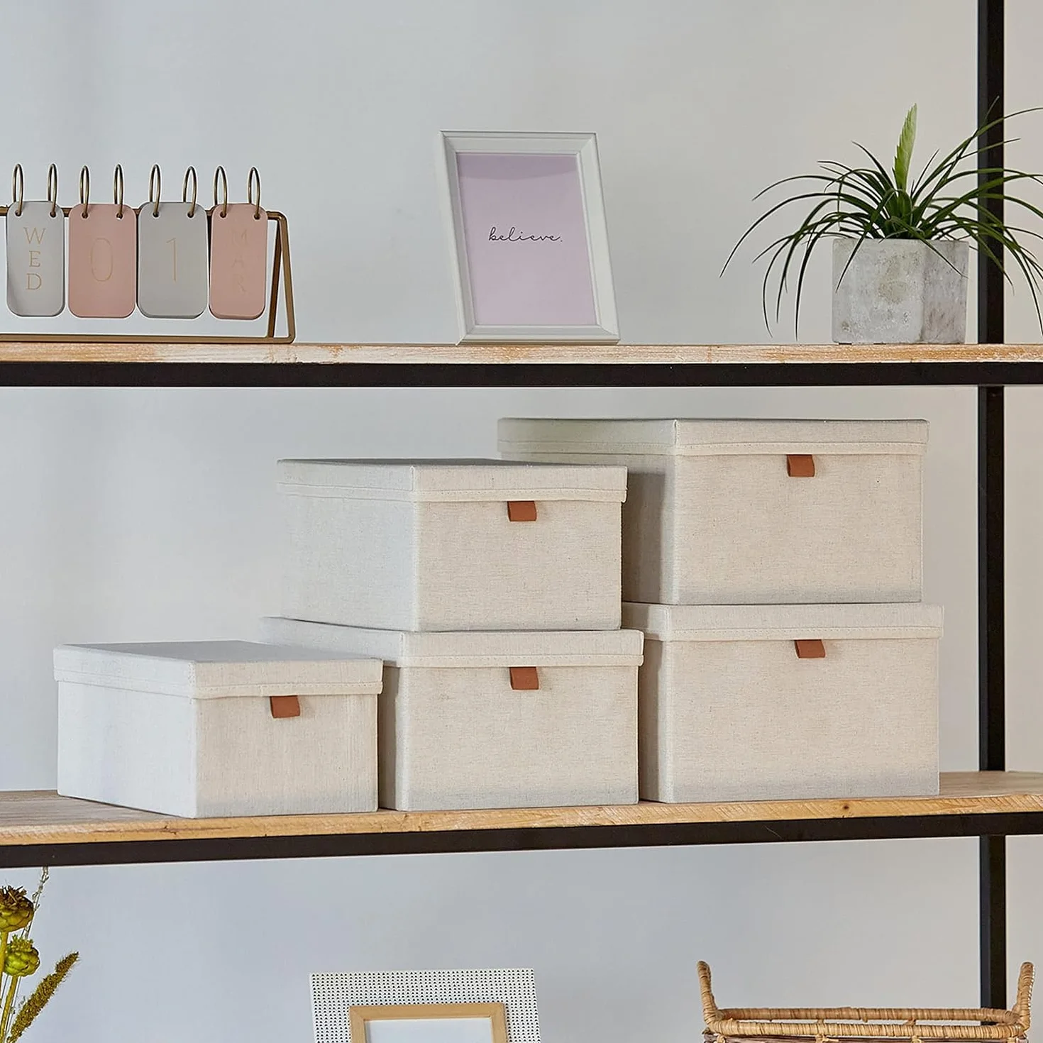 Love it Store IT pudełka do przechowywania premium z pokrywką, 5-częściowy zestaw pudełek z wysokiej jakości materiału, bardzo stabilne, beżowe, 5 różnych rozmiarów