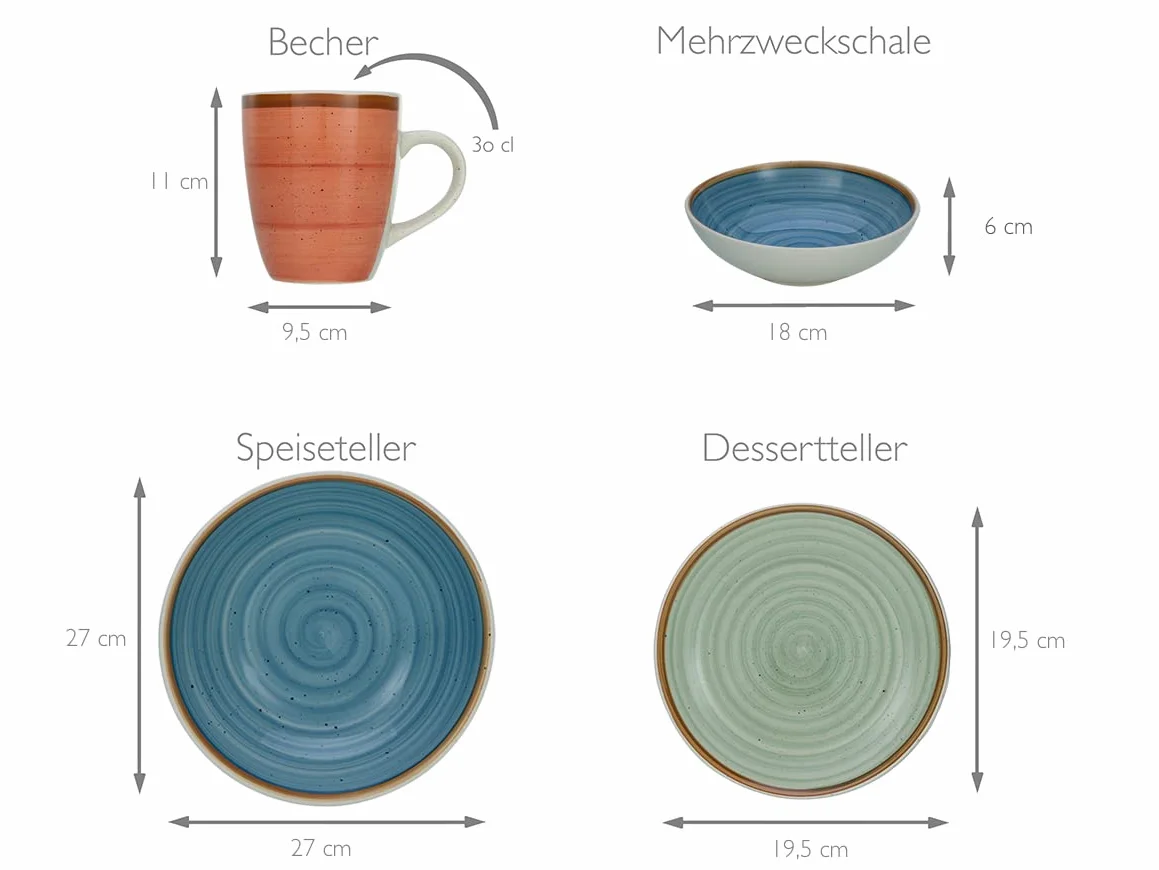 CreaTable, 22851, seria Country, 24-częściowy zestaw naczyń, serwis kombi z kamionki, nadaje się do mycia w zmywarce i używania w kuchence mikrofalowej, wysokiej jakości produkcja