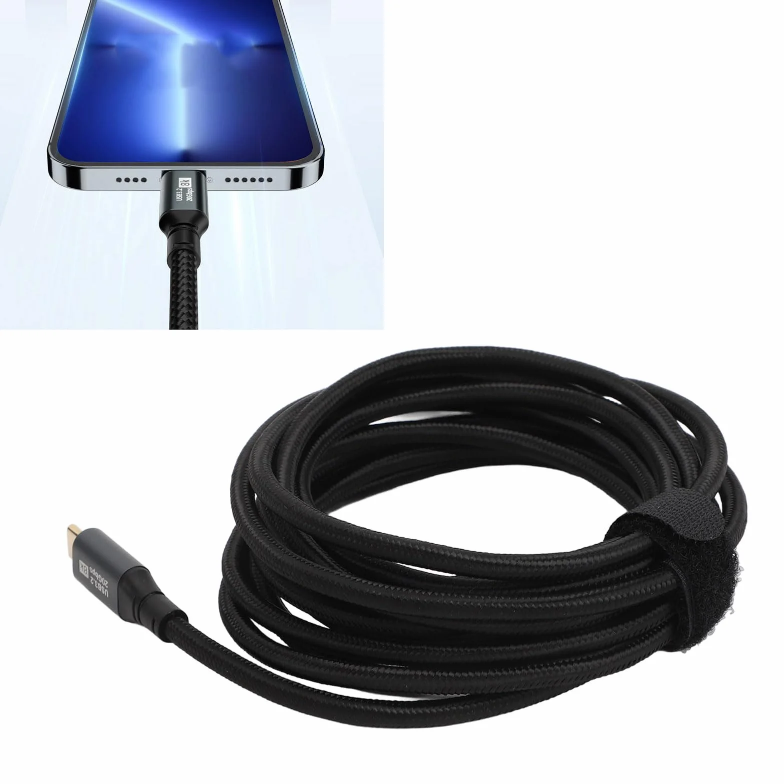 Kabel Typu C do Typu C z podwójną końCówką Typu C, PD100W 20 V 5 A 20 Gb/s 8 K 60 Hz Kabel do Transmisji Danych Typu C, Przyjęcie Standardu USB3.2 Gen2, dla IOS 15 (3 m)