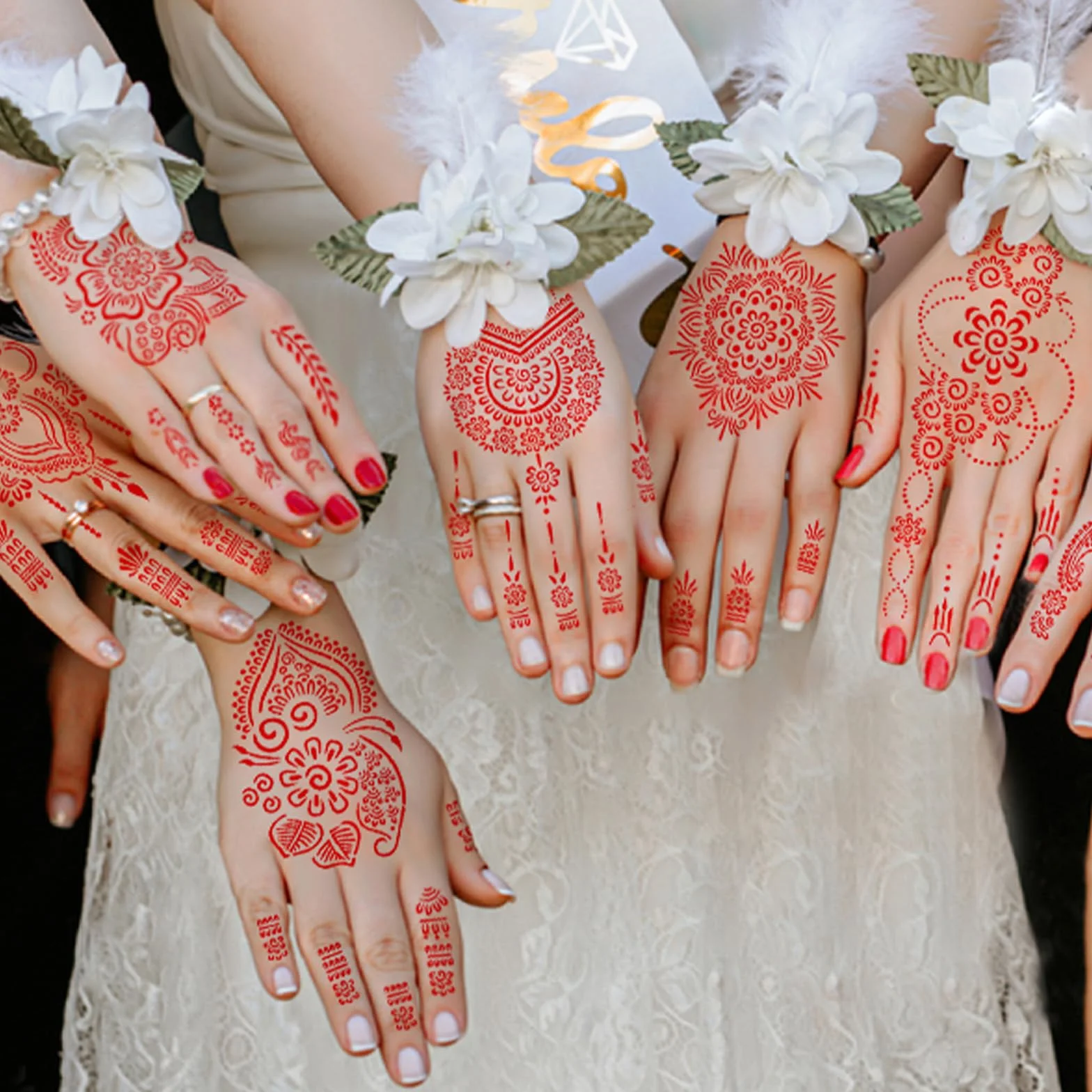 18-częściowy zestaw szablonów do tatuażu henna, tymczasowe szablony do tatuażu ręcznie dla kobiet i dziewcząt arabskie realistyczne naklejki
