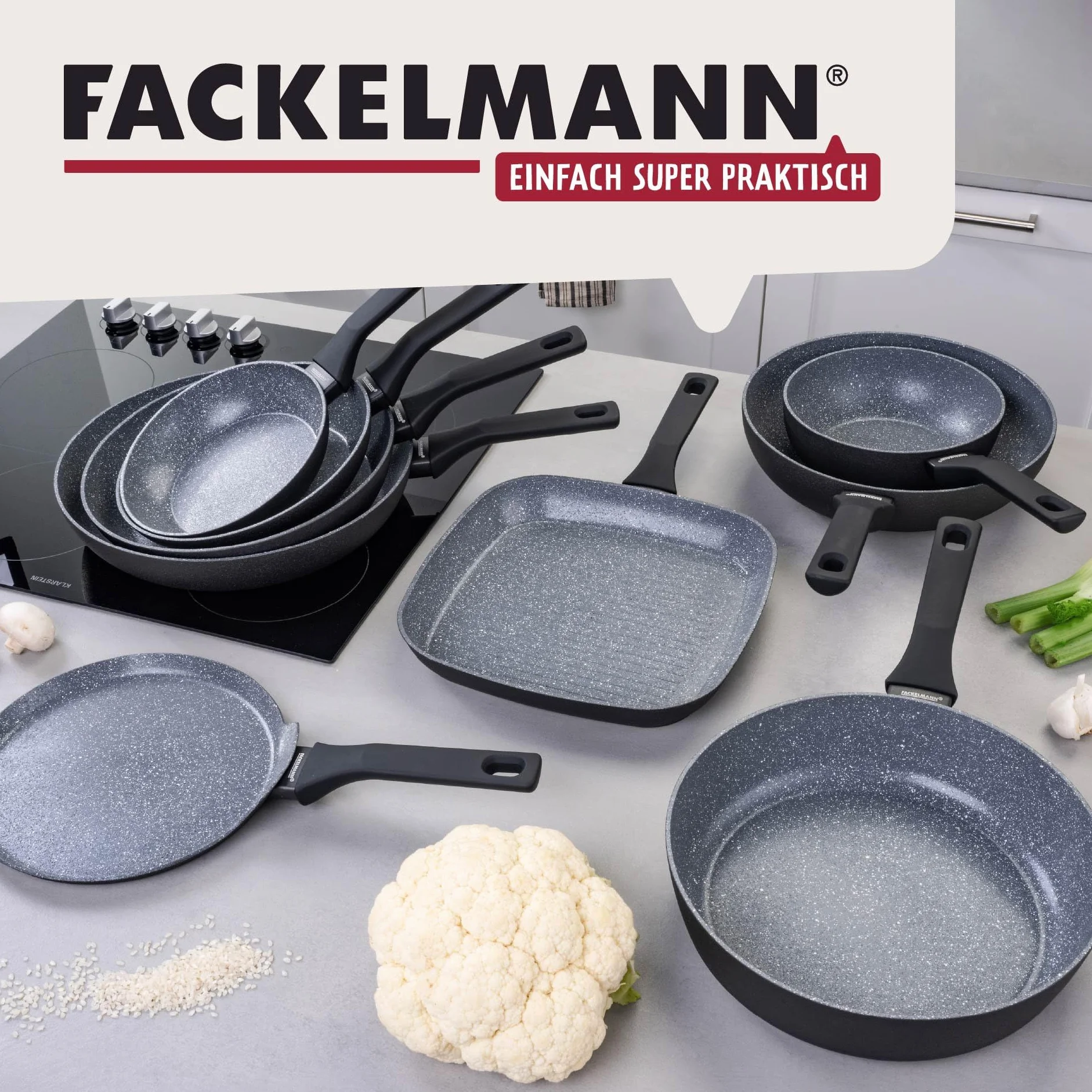 Fackelmann Patelnia Cosmo 32 cm z tłoczonego aluminium powłoka ceramiczna Excilon bez PFAS uchwyt Soft-Touch
