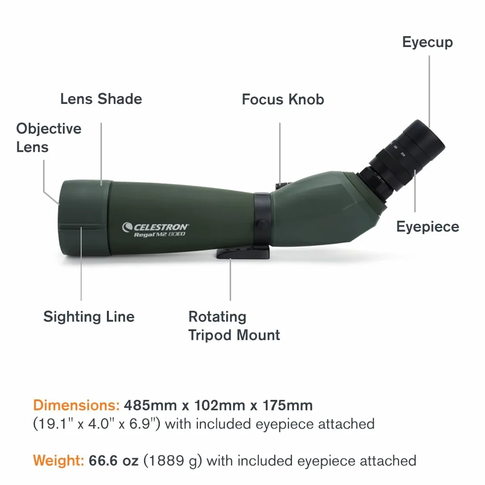 Celestron 52305 Regal M2 80ED Spotting Scope Telescope, Green
