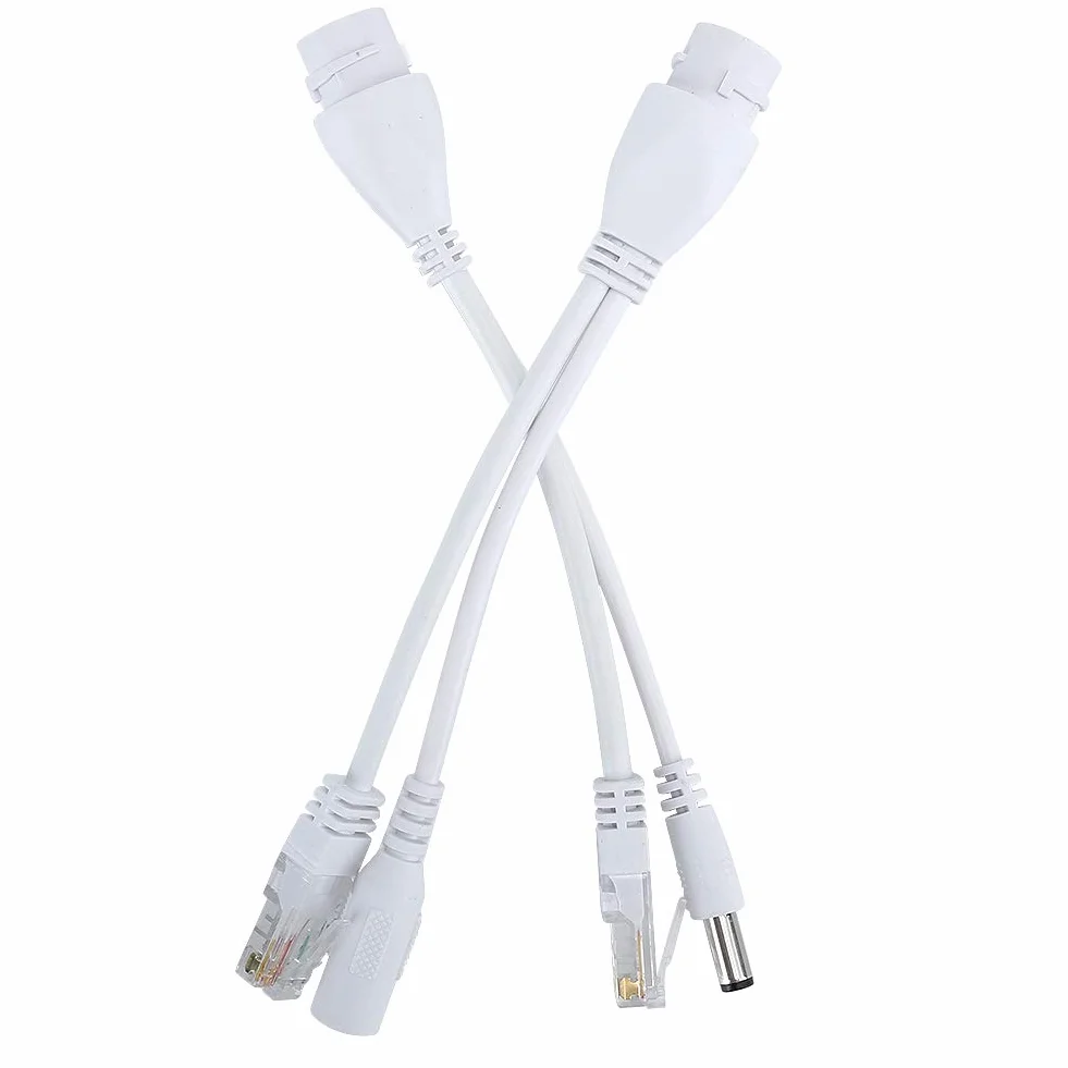 2 szt. PoE Injector and PoE Splitter Kit, DC12V POE Adapter Kabel Niestandardowy wodoodporny rozdzielacz wtryskiwaczy, 10/100 Mbps Cat5/5e/6 Standardowy kabel sieciowy (biały)