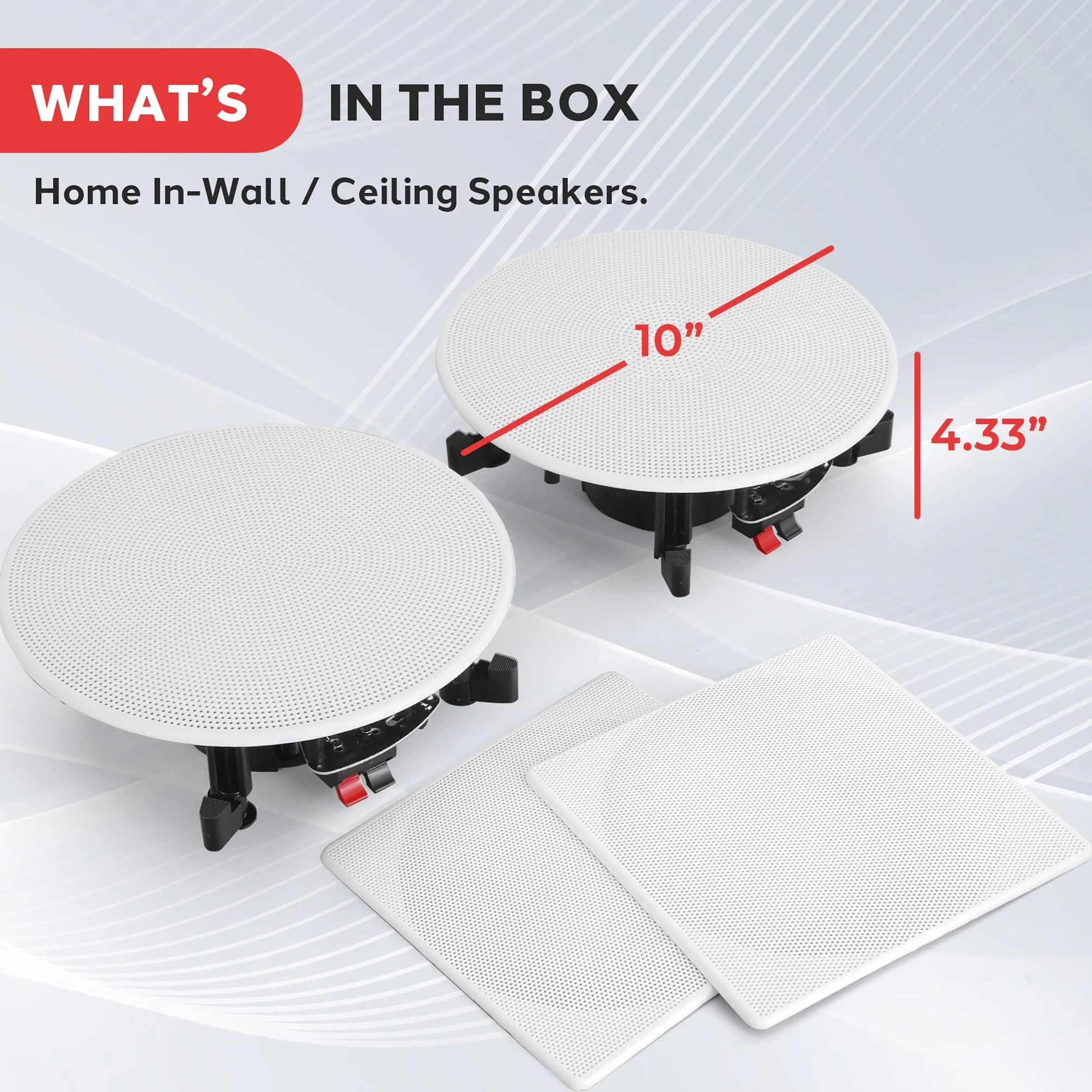 10” Ceiling Wall Mount Speakers - Pair of 2-Way Full Range Sound Stereo Speaker Audio System Flush Design w/Electronic Crossover Network 35Hz-20kHz Frequency Response & 250 Watts Peak - Pyle PDIC106