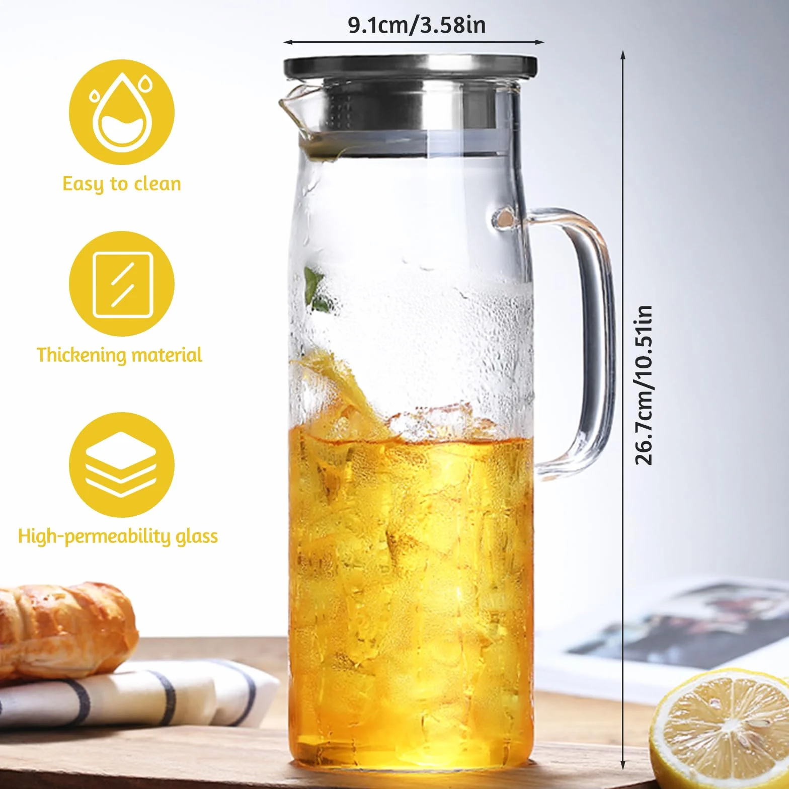 Szklana karafka 1,5 l z pokrywką do wody i herbaty