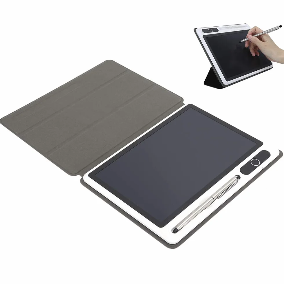 Ejoyous Tablica LCD 9-calowa elektroniczny notatnik graficzna LCD pismo ręczne rysunek stół rysunkowy z etui ochronnym (czarna (z etui ze skórą))