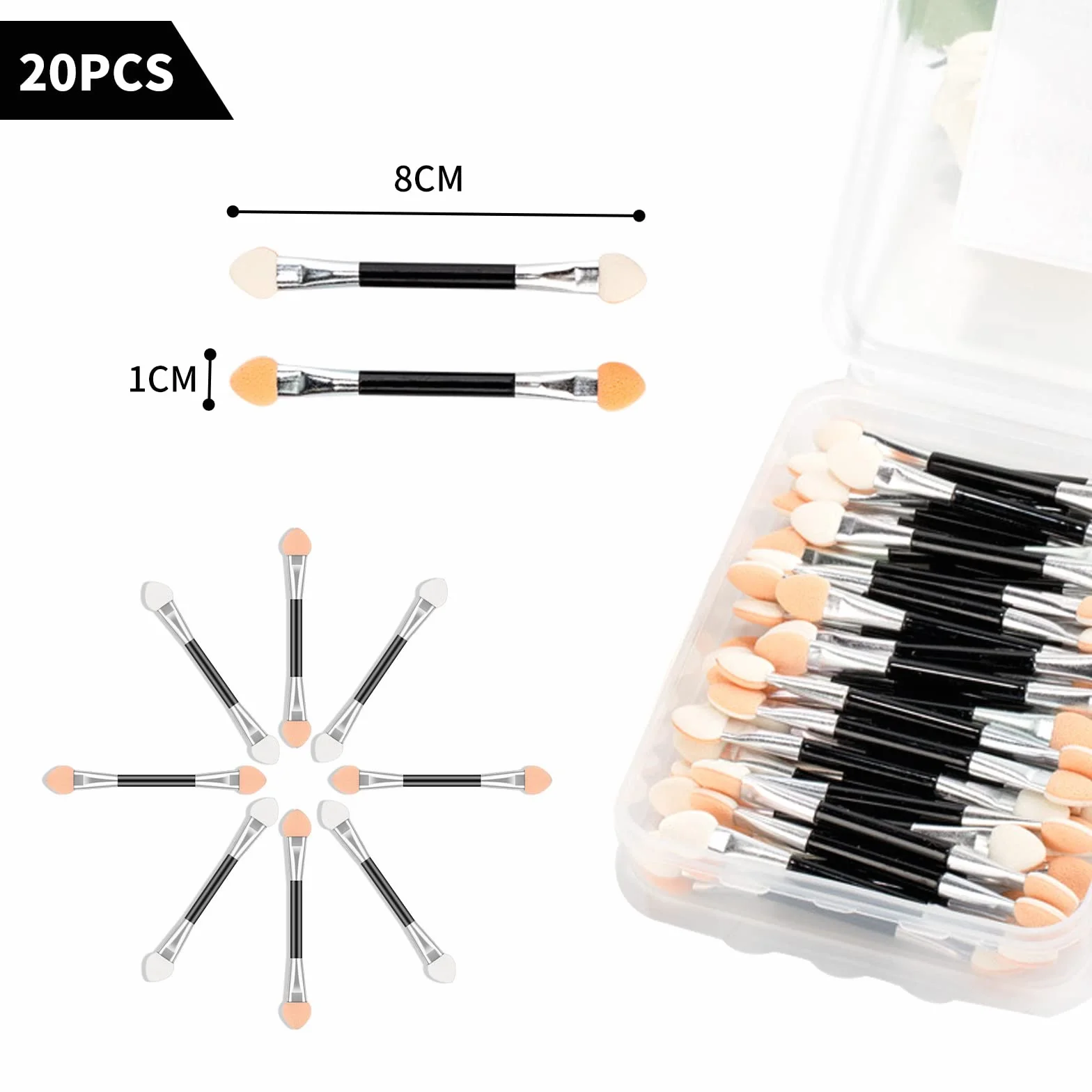 20 sztuk pędzli do cieni do powiek, Sponge Eyeshadow Brush, dwustronny pędzel do cieni, jednorazowy aplikator cieni do powiek