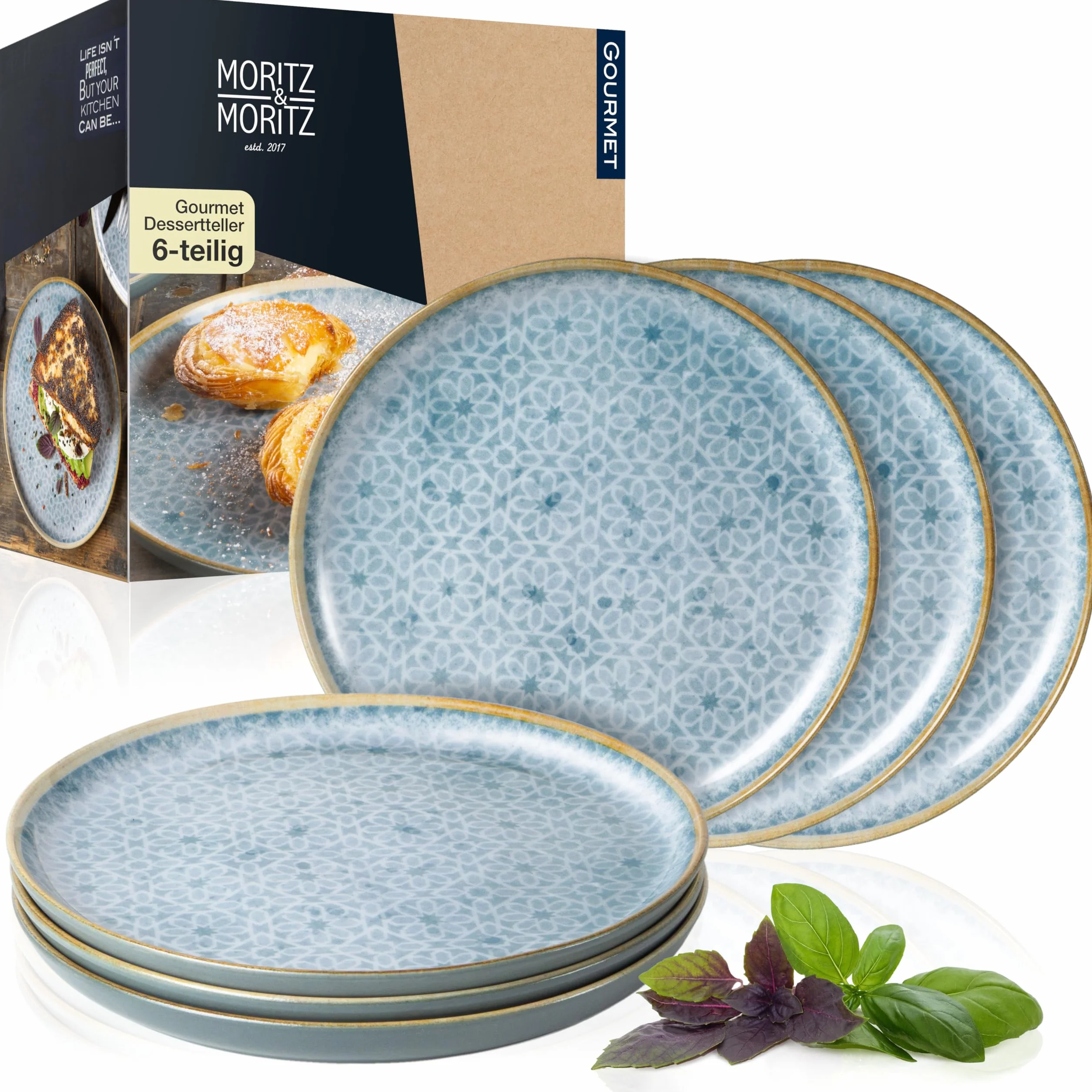 Moritz & Moritz TERRA 6-częściowy zestaw talerzy deserowych Ø 20,5 cm porcelana lazurowy