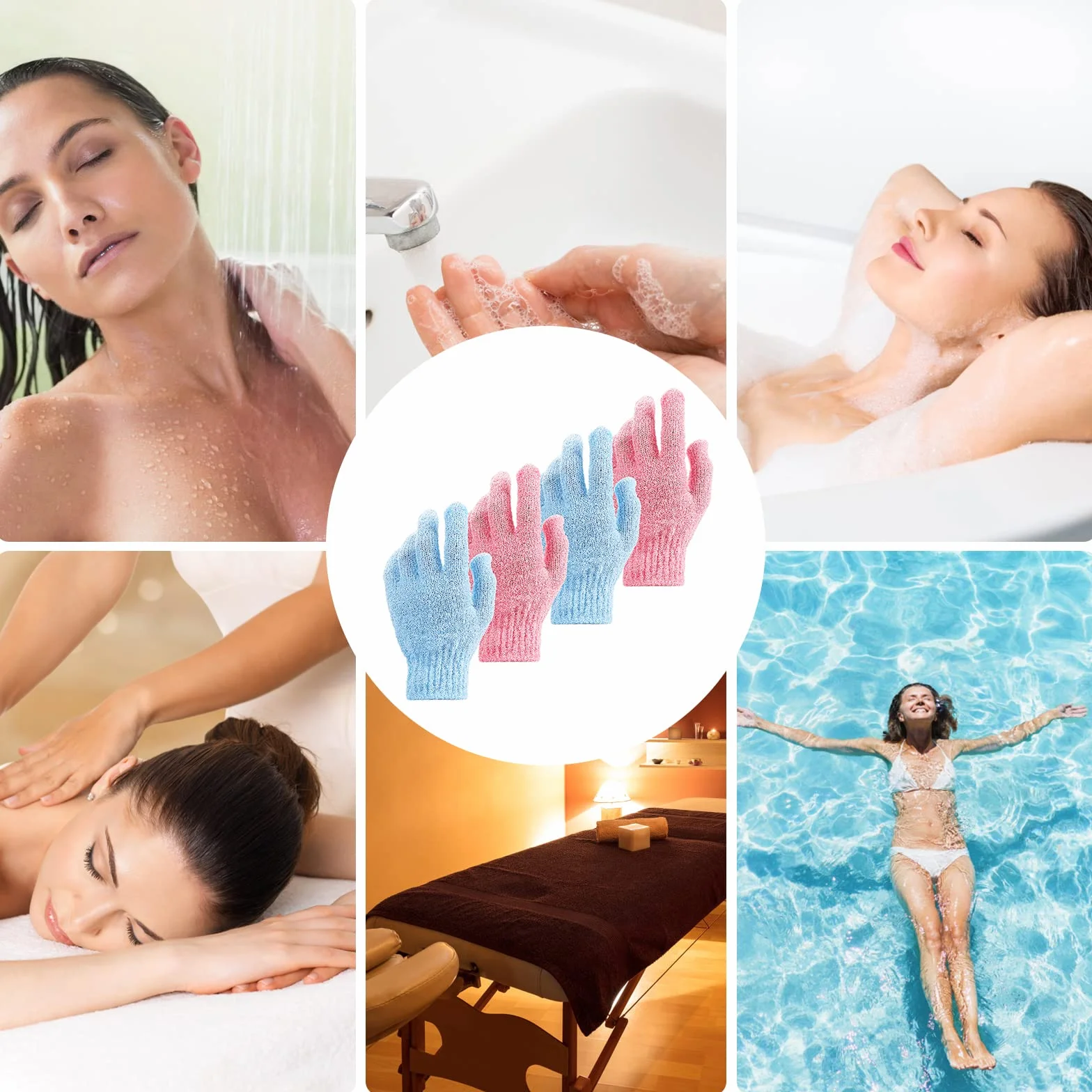WLLHYF 2 pary rękawic do peelingu, dwustronne, pod prysznic, SPA, do masażu, do usuwania martwego naskórka, peelingu, głęboko oczyszcza pory do gąbki pod prysznic