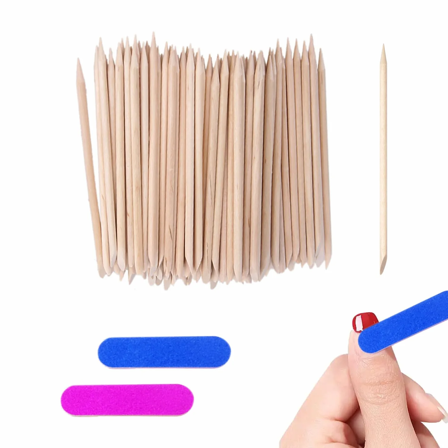 120 drewnianych szpilek do manicure z 2 kolorowymi paskami do manicure podwójne końce drewno z podwójnym końcem pomarańczowy drewniany kij do paznokci sztuka pedicure pielęgnacja skórek