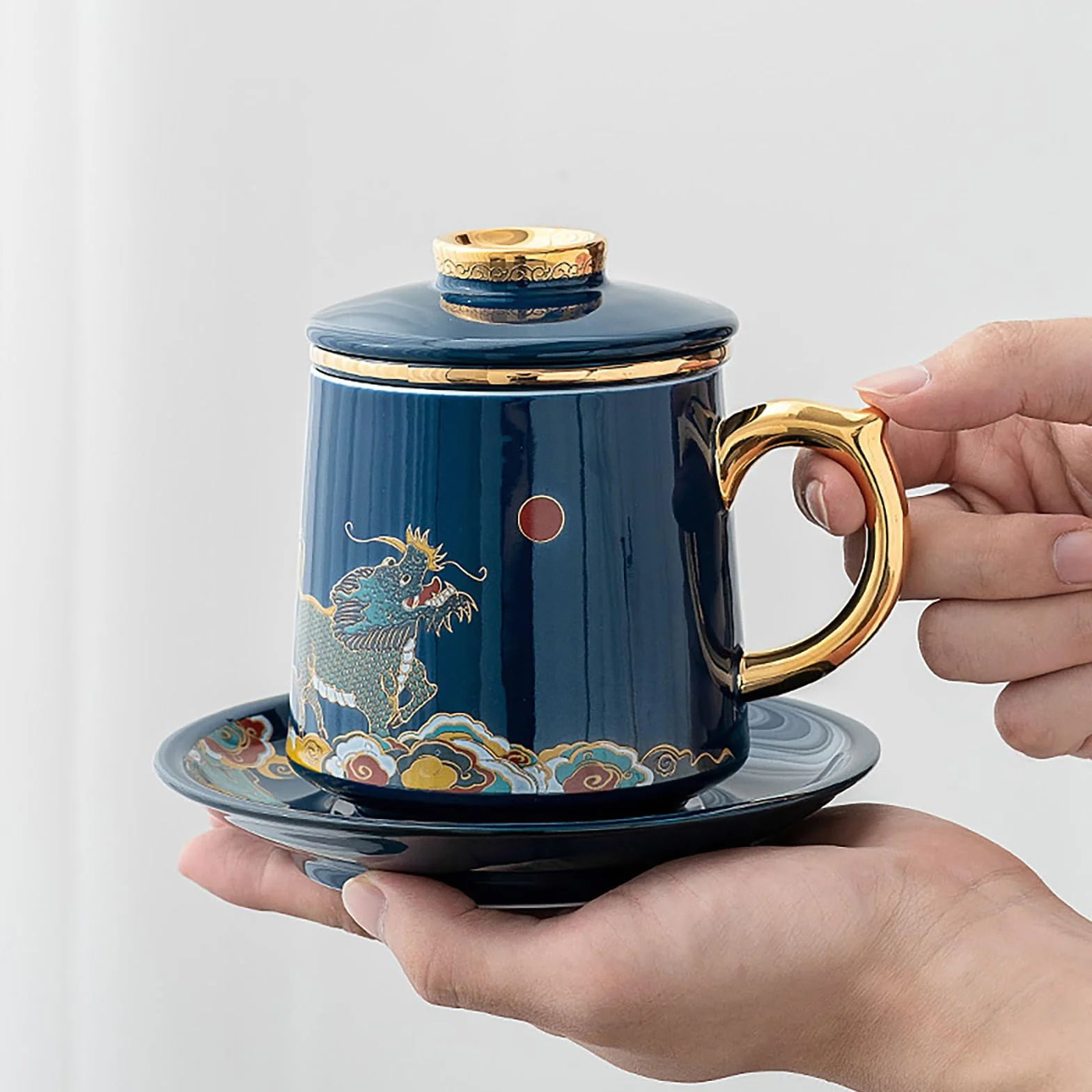 Kubek z zaparzaczem do herbaty, filiżanka do herbaty z zaparzaczem i pokrywką, zaparzacz do herbaty liściastej, do luźnej herbaty, kubek biurowy, ceramiczny kubek z pokrywką, separacja