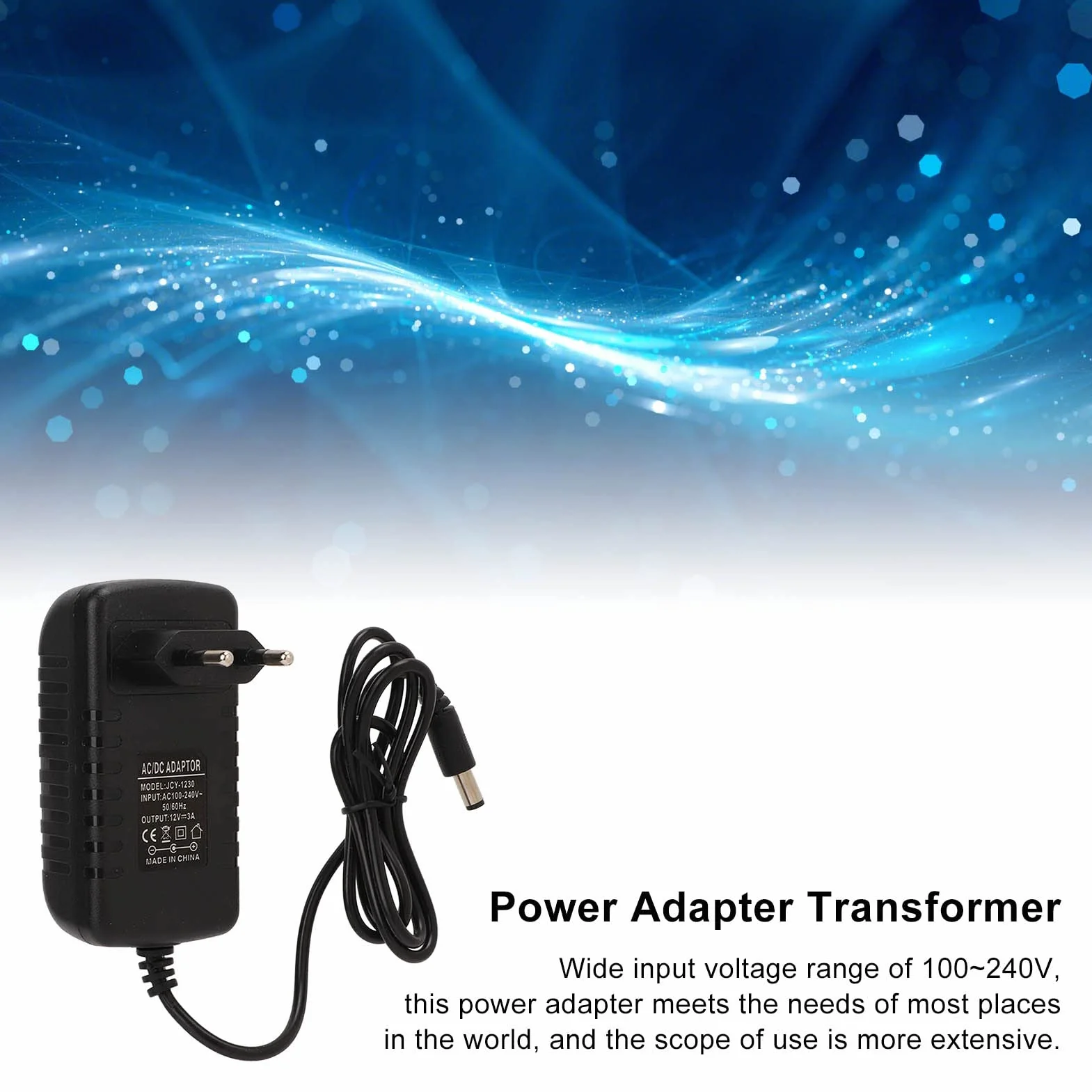 Sonew Zasilacz 12V 3A, Uniwersalny Transformator Zasilający do Monitora, Izolacja Prądu Stałego Funkcje Adapter Wtyczka EU 100‑240V