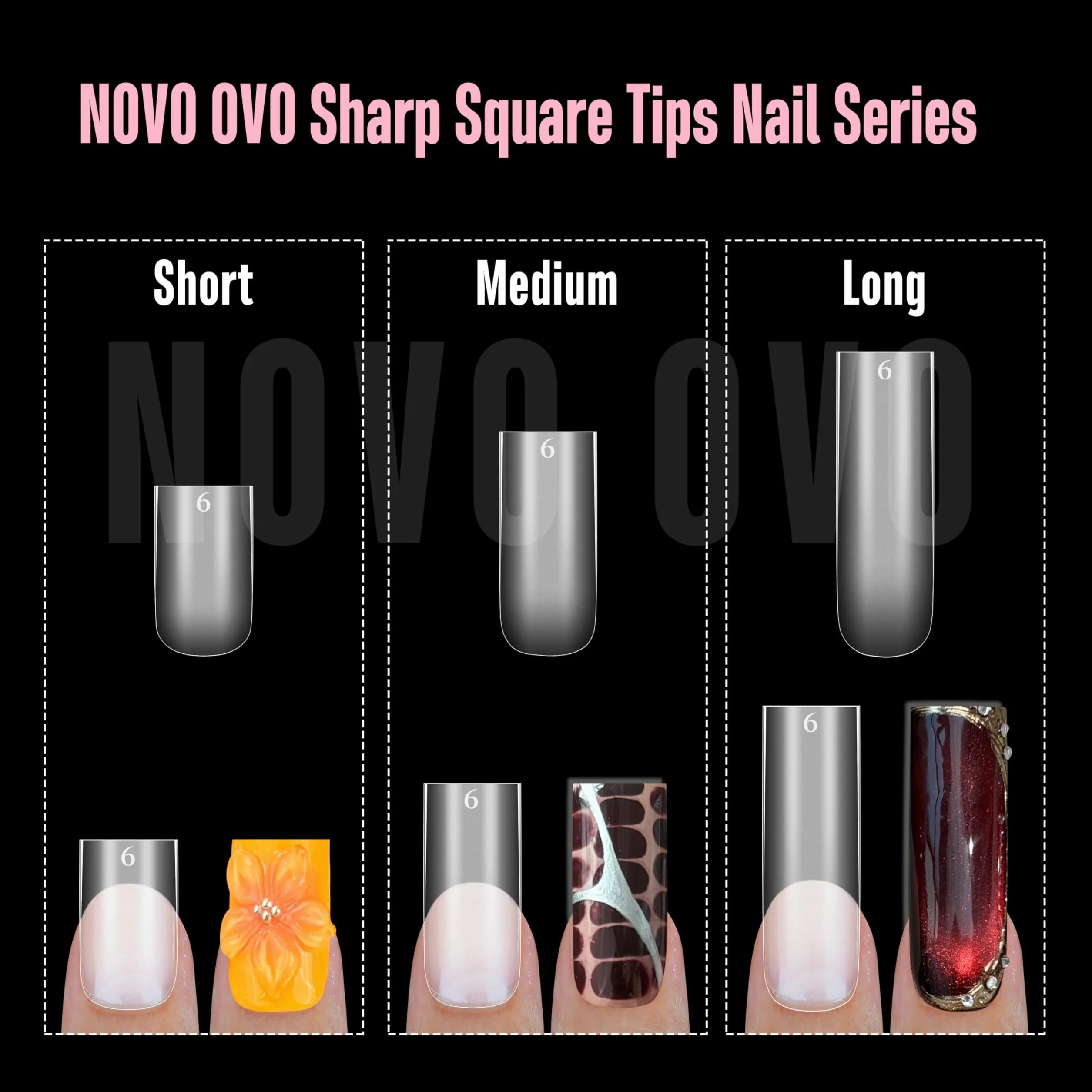 NOVO OVO Sharp Square Long Nail Tips Press on, Natural (Not Sculpted) No C-Curve Soft Gel podwójne matowe sztuczne przedłużenie paznokci, paznokcie pełne pokrycie do salonu manicure DIY, 15 rozmiarów