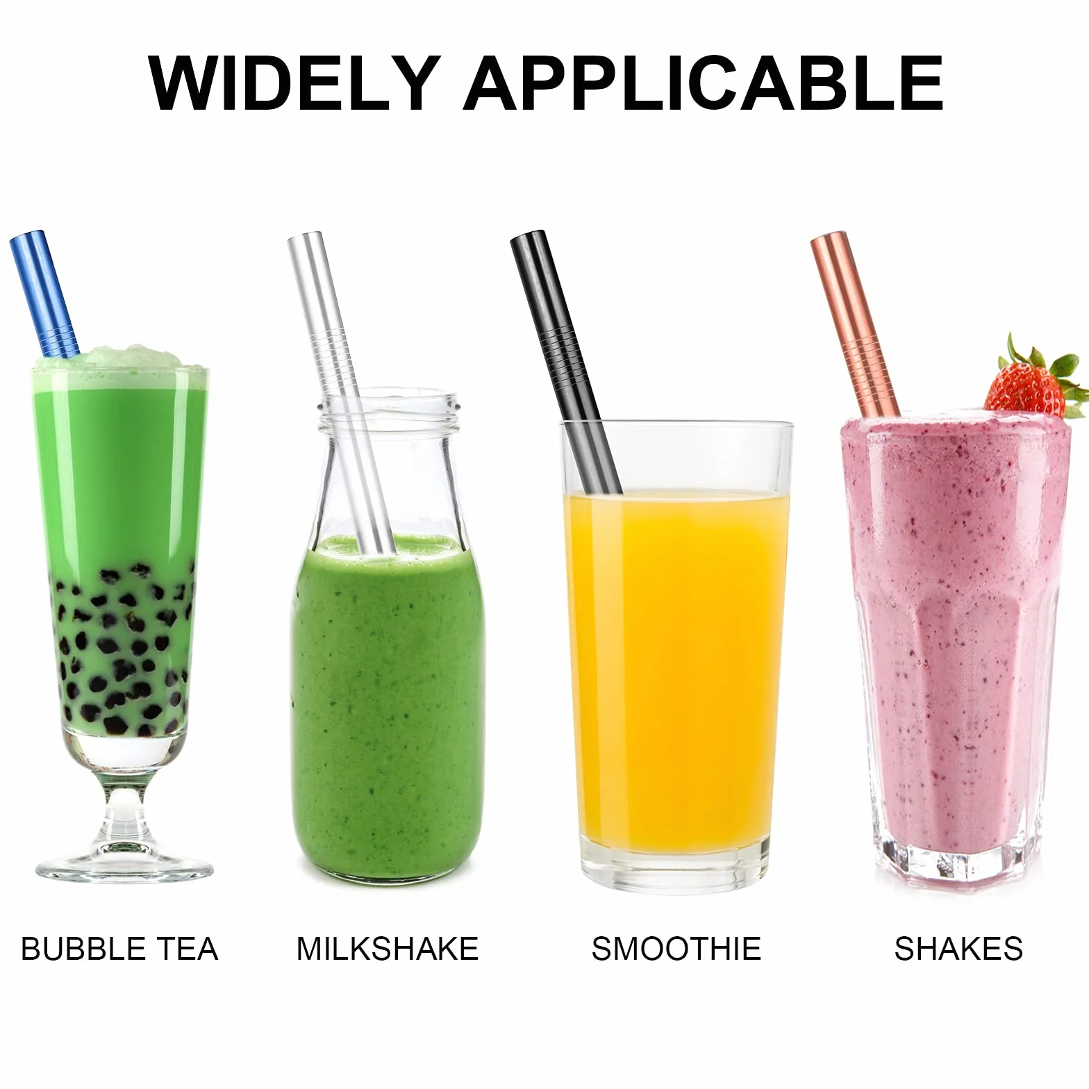 12mm bardzo grube metalowe słomki do picia wielokrotnego użytku, 7 kolorów słomki Jumbo ze stali nierdzewnej do herbaty Boba Bubble Tea Milkshake Smoothie z 2 szczotkami czyszczącymi
