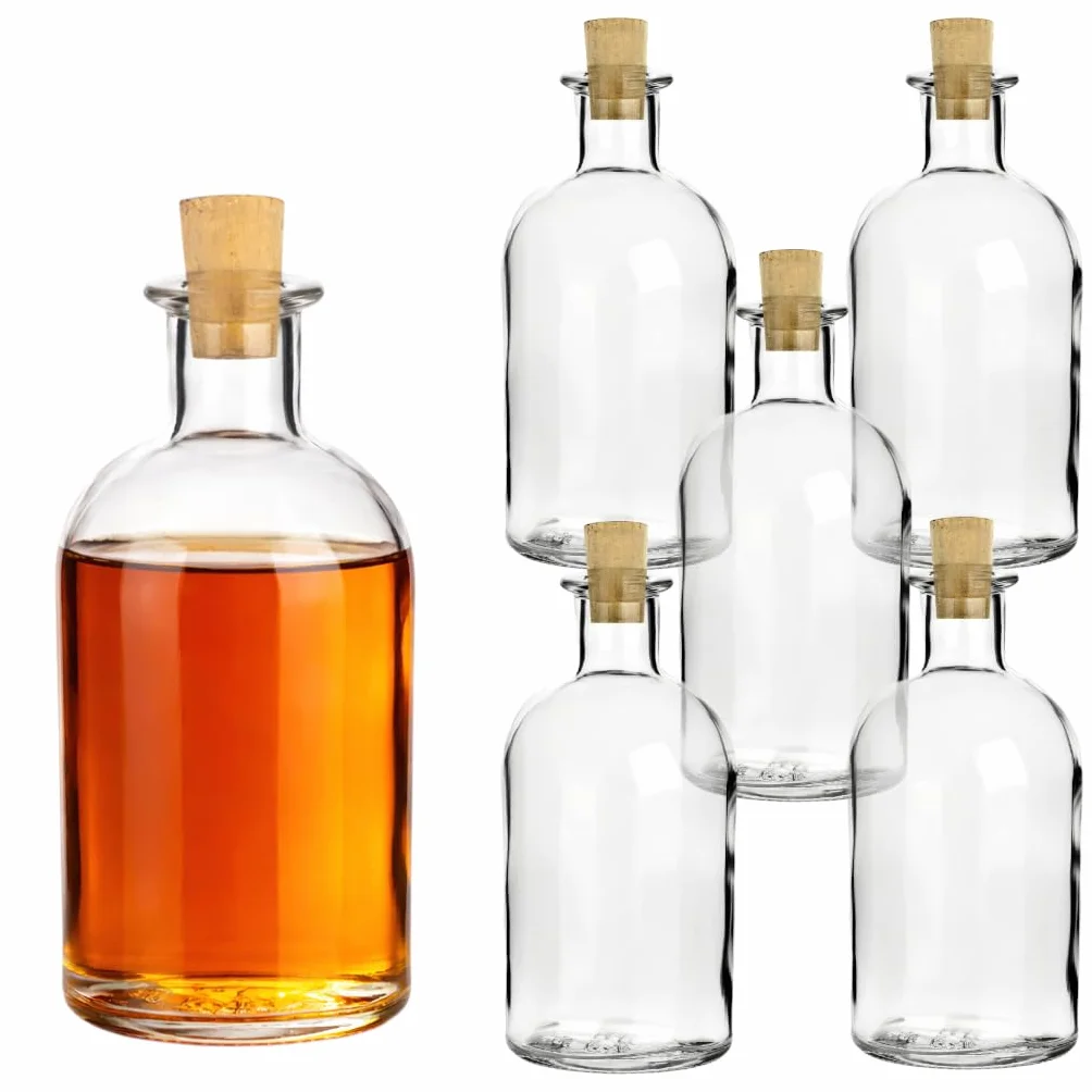 gouveo Zestaw 6 szklanych butelek 250 ml w stylu aptecznym z korkiem