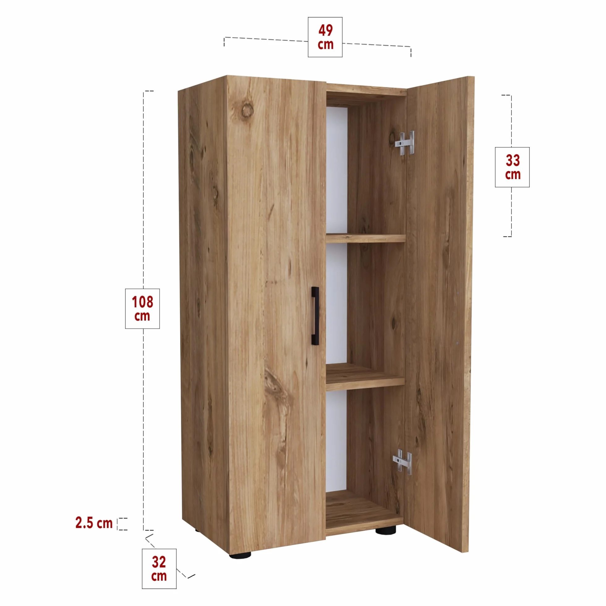 [en.casa] Åsnes szafka pomocnicza, komoda do salonu z 2 drzwiami i 3 półkami, szafka na dokumenty, szafka biurowa, szafka wielofunkcyjna, 108 x 49 x 32 cm, dąb