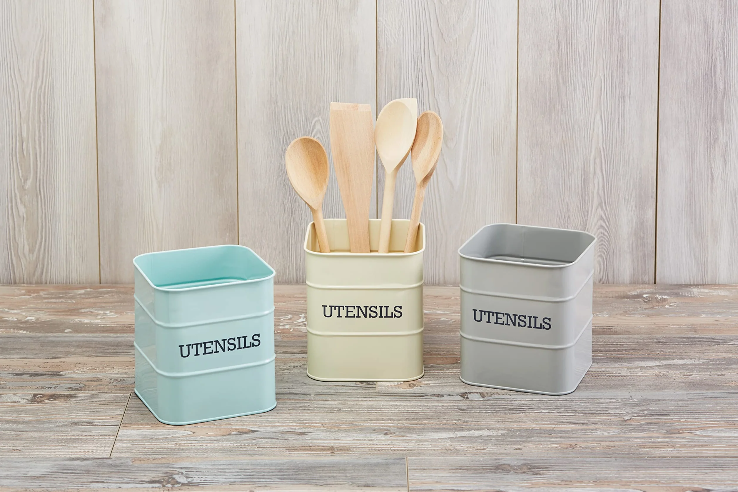 KitchenCraft Living Nostalgia Pojemnik na Przybory Kuchenne Metal 15×15×16 cm Kremowy