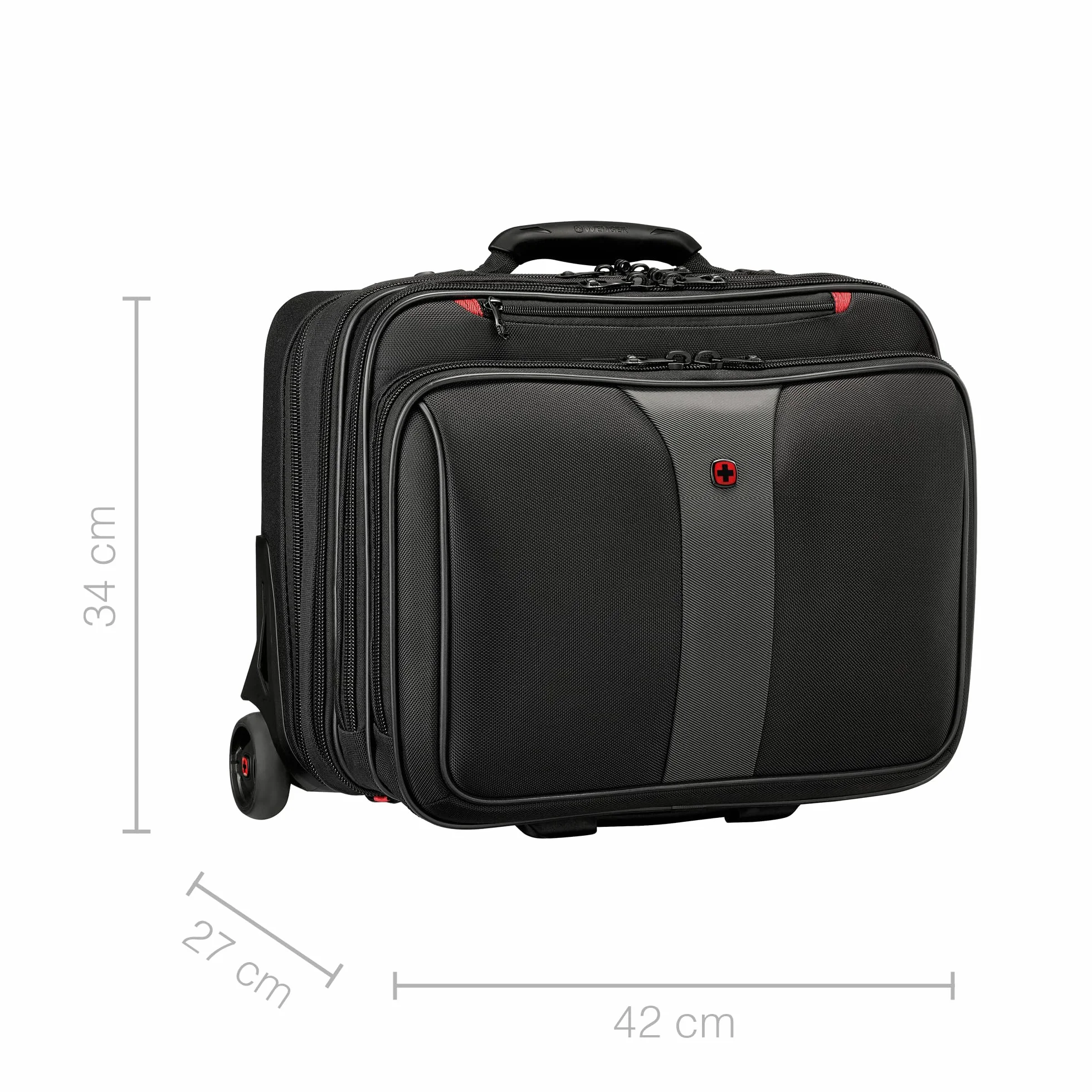 WENGER Patriot Trolley torba na laptopa, aktówka na kółkach, organizer, dla kobiet i mężczyzn, do biura, na podróż służbową, uniwersytet, czarny, Size: 27.0 x 42.0 x 34.0 cm