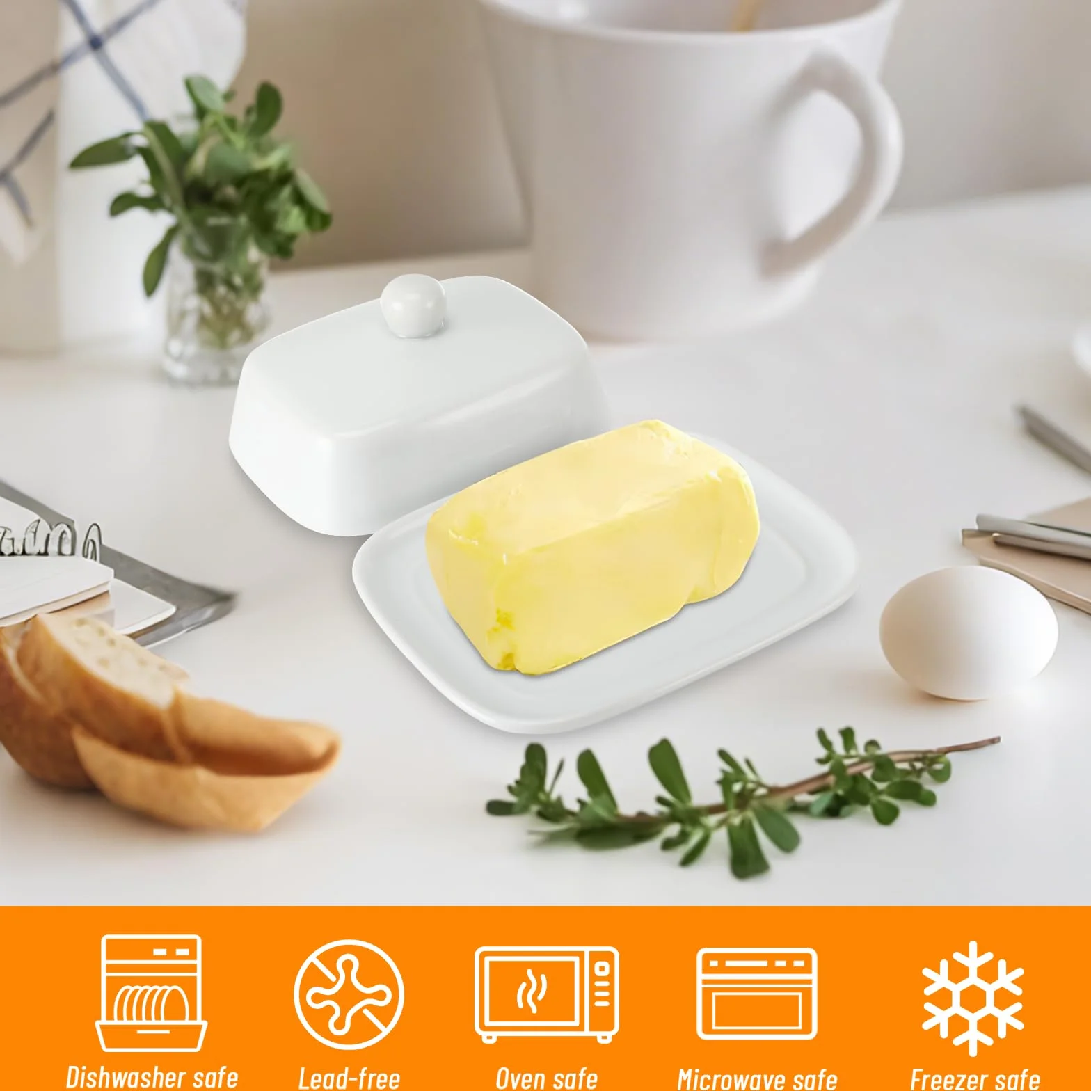 Maselniczka ceramiczna porcelanowa z pokrywką i uchwytem 250 g biała