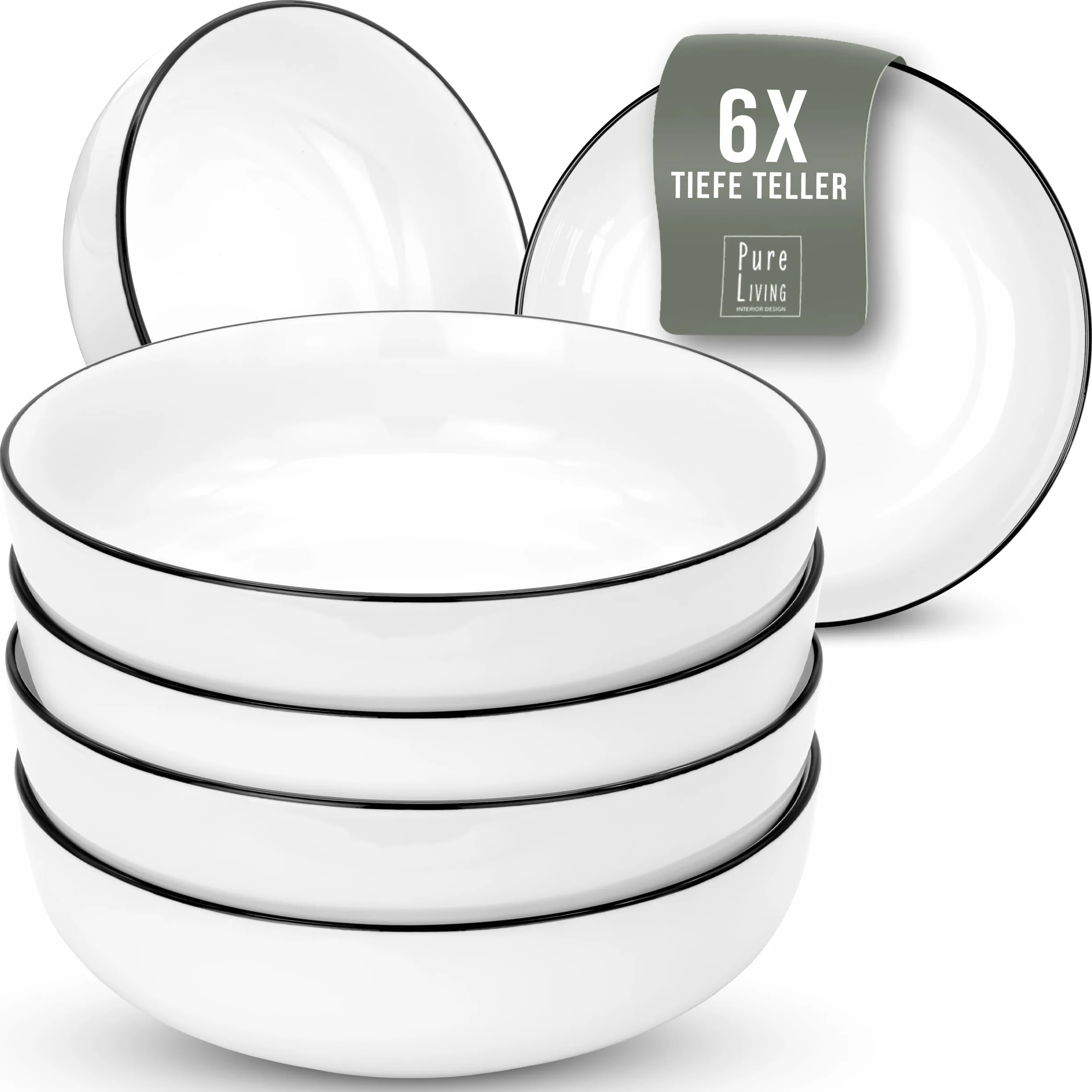 Scandi Pure Living Porcelanowe talerze do zupy, białe, skandynawskie wzornictwo, nadają się do mycia w zmywarce, stylowe, duże miski do sałatek i makaronu, nowoczesne naczynia obiadowe, biała