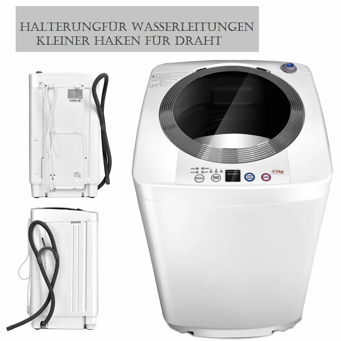 FANTASK Pralka w pełni automatyczna, 3,5 kg, mini pralka z wirowaniem, 6 programów, 240 W, ładowana od góry, z pompką, do mieszkania, kampera i na kemping