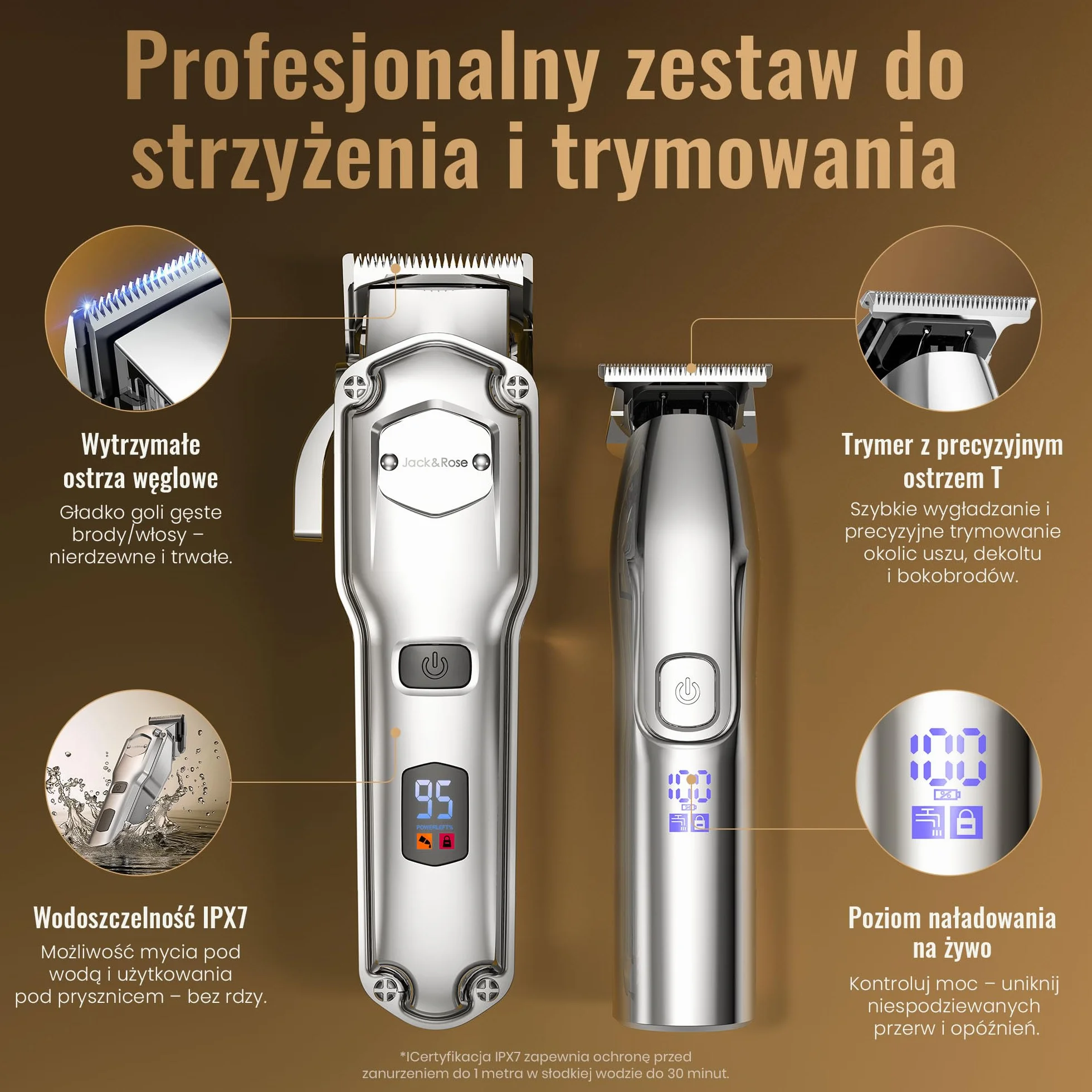 Profesjonalna maszynka do włos dla mężczyzn i T-blade, trymer do brody, elektryczna maszynka do włosów, zestaw do pielęgnacji IPX7 wodoodporny akumulator