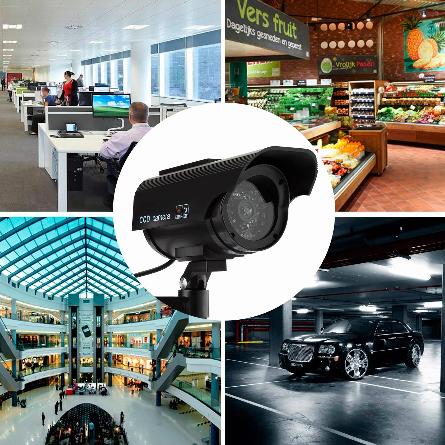 pocisk atrapa fałszywe bezpieczeństwo CCTV zasilana energią słoneczną symulacja kamery monitor z migającym światłem LED, do użytku wewnątrz na zewnątrz do domu i biznesu, 1 opakowanie
