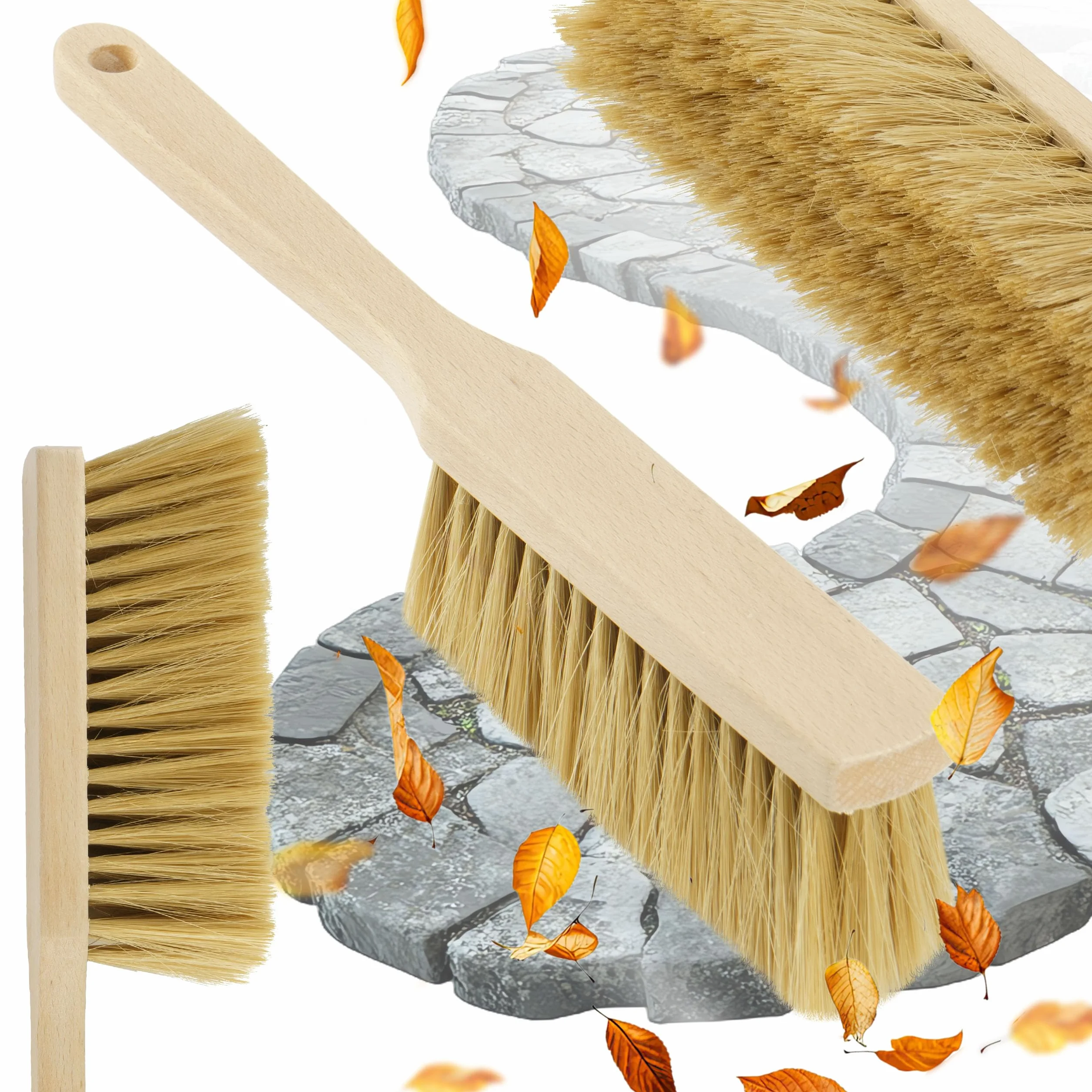 Zmiotka z Naturalnego Włosia EKO Miotełka z Rączką 30,5 x 7 x 4 cm Zamiatacz Szczotka do Domu, Biura, Magazynu Drewniana Miotła do do Ręki Nie rysuje Powierzchni
