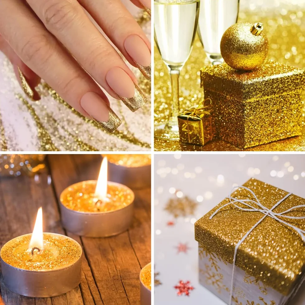 Mesen Glitter voor Ambachten 200g Goud Glitter Poeder Glitter Poeder Glitter Ambachten Glitter Poeder voor Nagels Gezicht Kaarten Maken Ambachten Nail Art (100g Goud + 100g Zilver)