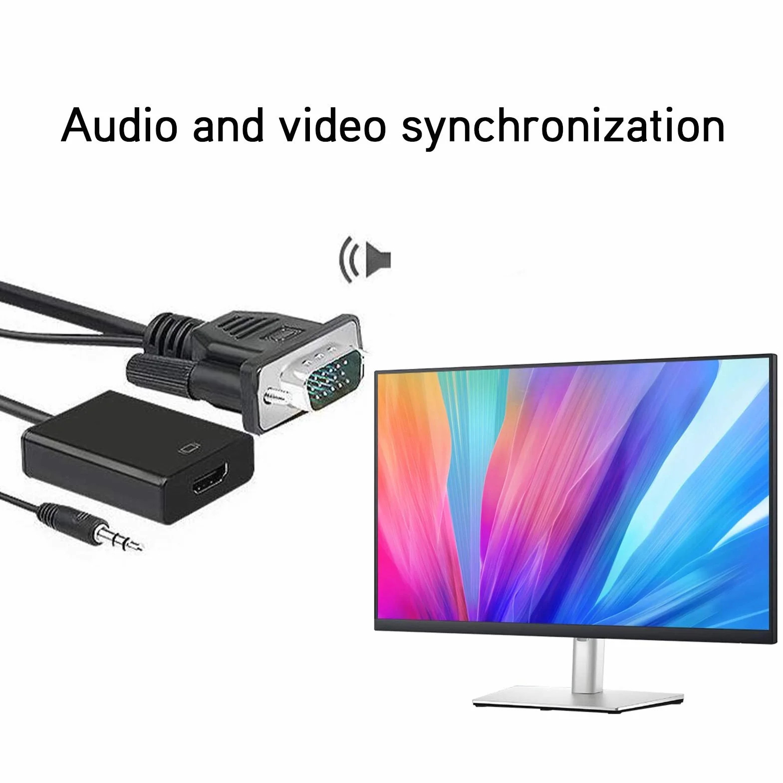 Konwerter VGA na HDMI, przenośny męski VGA （komputer, laptop） na HDMI żeński （telewizor, wyświetlacz, projektor） adapter Kabel analogowo-cyfrowy, obsługa 1080P / 60Hz(czarny)