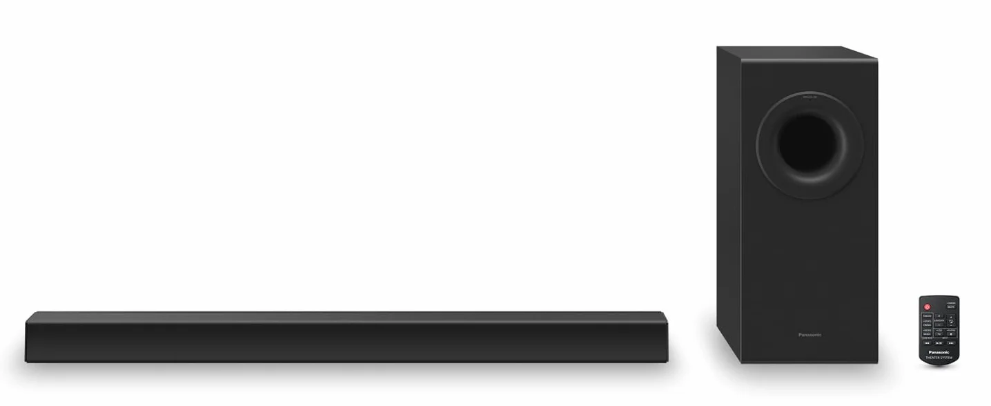 Panasonic SC-HTB490 smukły soundbar z potężnym basem (320W, bezprzewodowy Subwoofer, HDMI, Bluetooth, Porty Bass Reflex, 5 trybów dźwięku), czarny