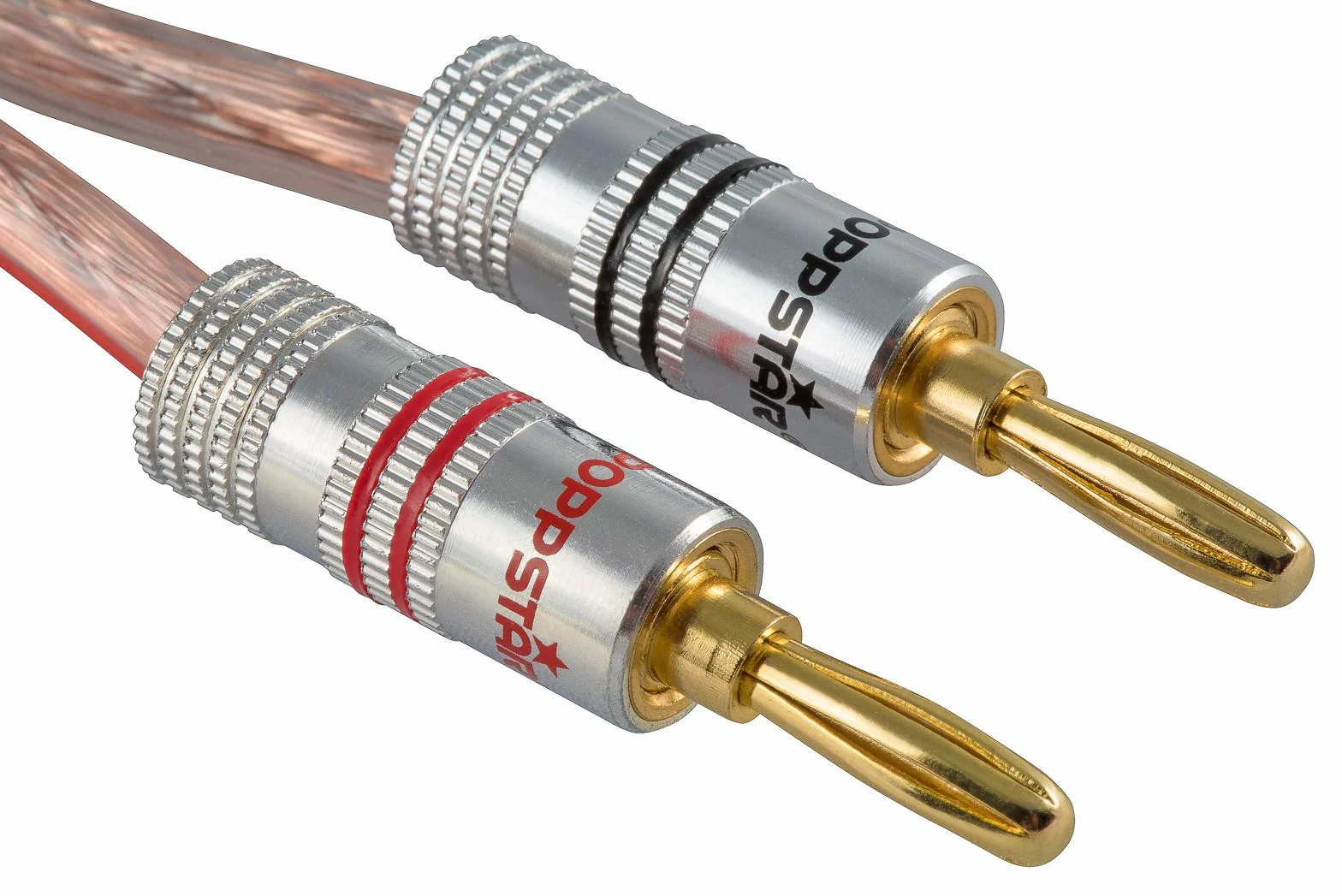 Poppstar 4 wtyki bananowe Hi-End (do 4mm² z połączeniem śrubowym, lutowane do 6 mm², pozłacane styki 24k, obudowa aluminiowa, 2 czarne, 2 czerwone)