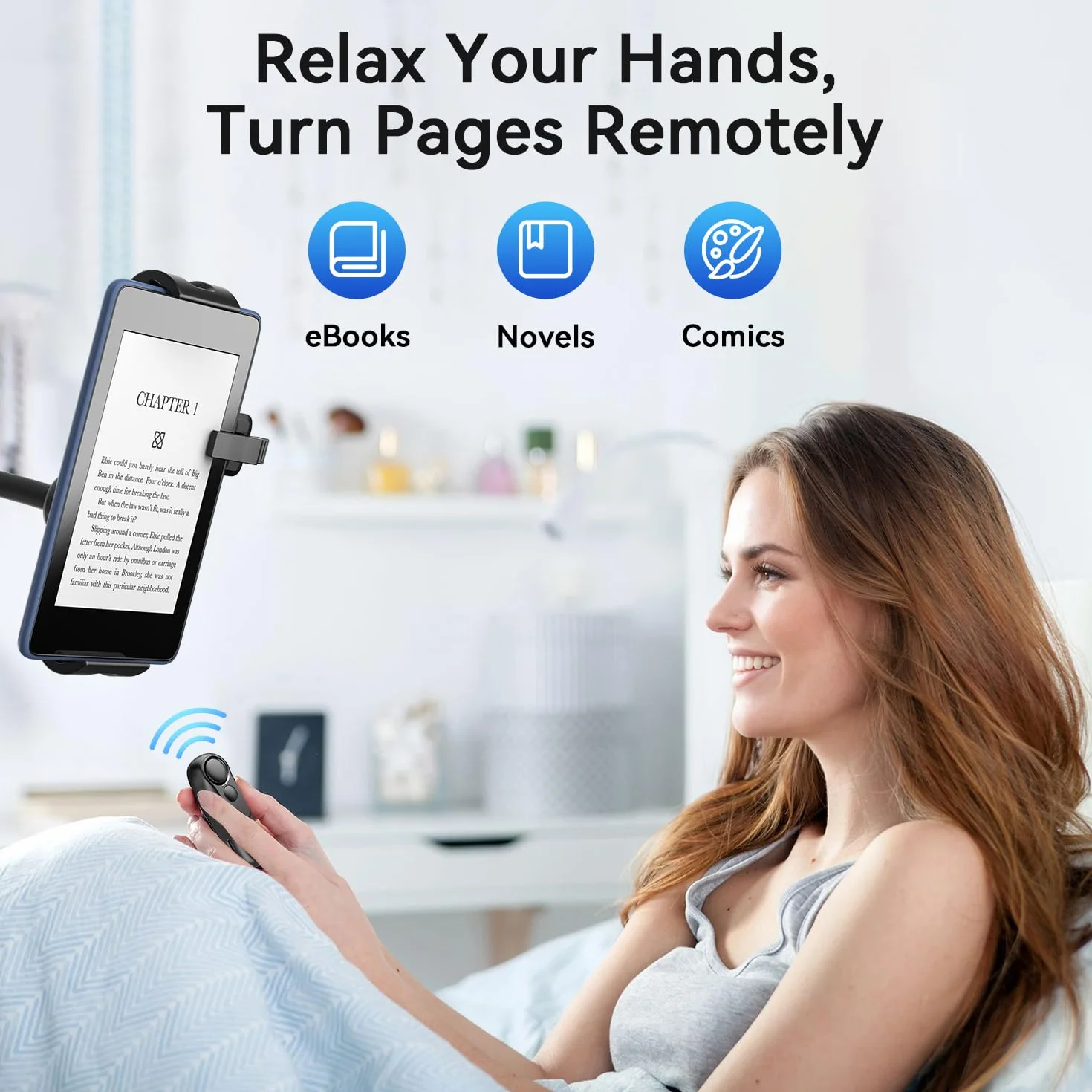 zdalne przewracanie stron dla Kindles, kontroler e-czytnika dla iPad iPhone Android-Phone/tablet, czytanie e-booków, powieści komiksowych, Akcesoria do Kindle, HKRC004, Czarny