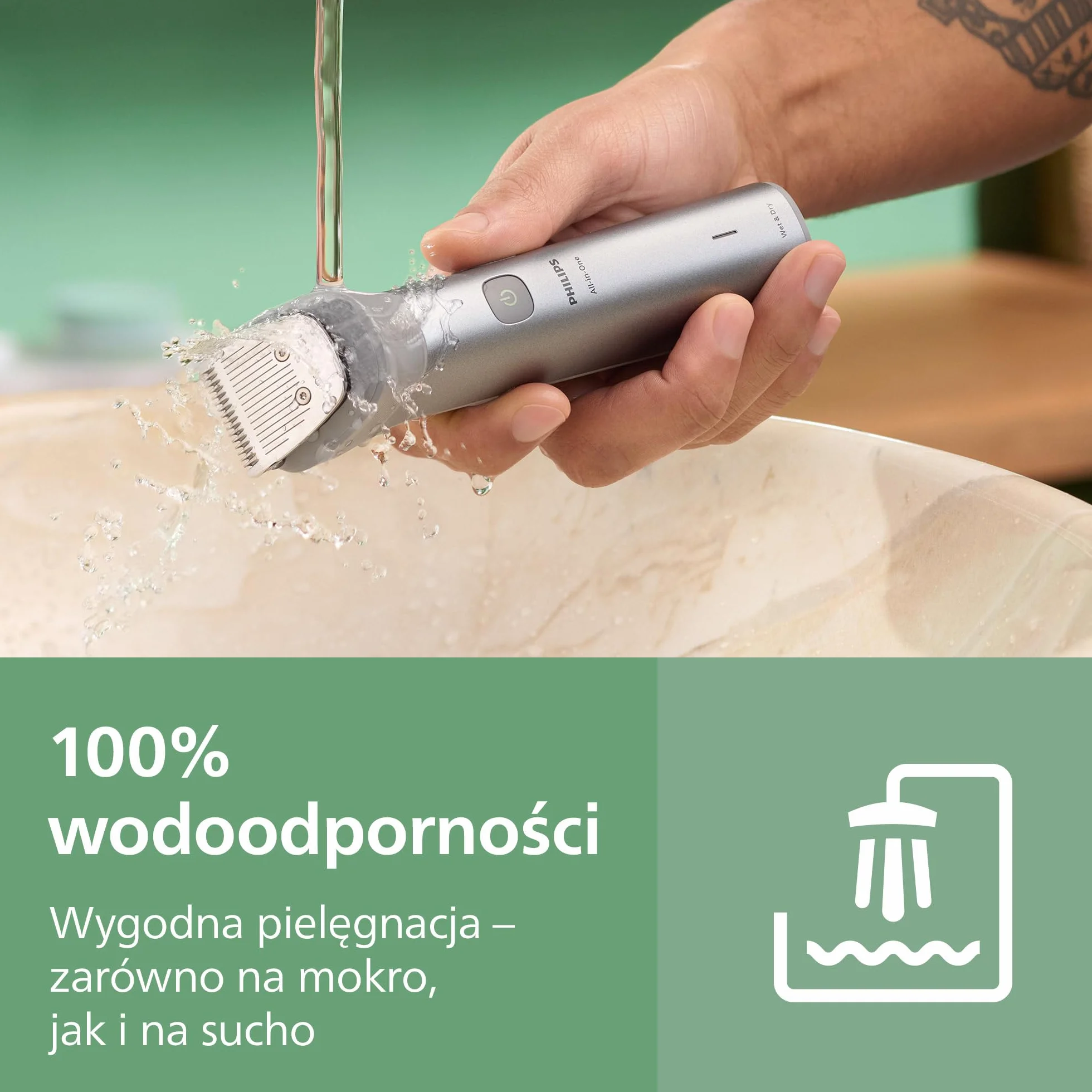 11-elementowy trymer Philips Multigroom All-in-One z serii 5000: trymer do twarzy, głowy i ciała, samoostrzące się metalowe ostrza, 17 ustawień długości (0,5-16 mm), model MG5951/15