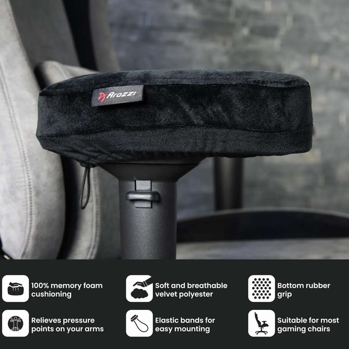 Arozzi Ergonomiczne podkładki na ramię z pianki pamięci, wygodne do gier/krzesło biurowe Podłokietniki, Forearm and Elbow Pressure Relief (2 sztuki)