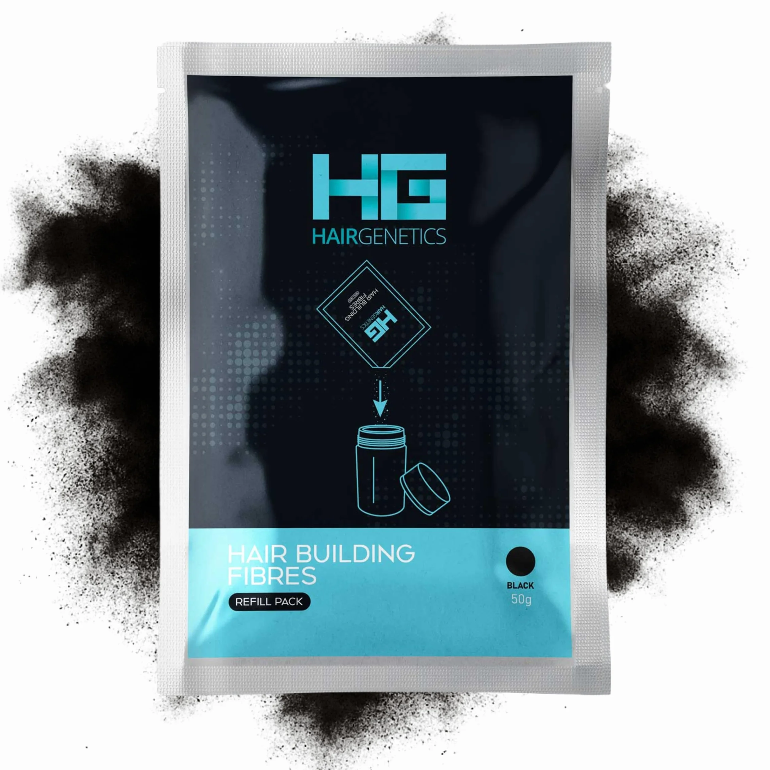 Hair Genetics Zaawansowane włókna do budowania włosów, duże opakowanie uzupełniające 50 g (czarne)