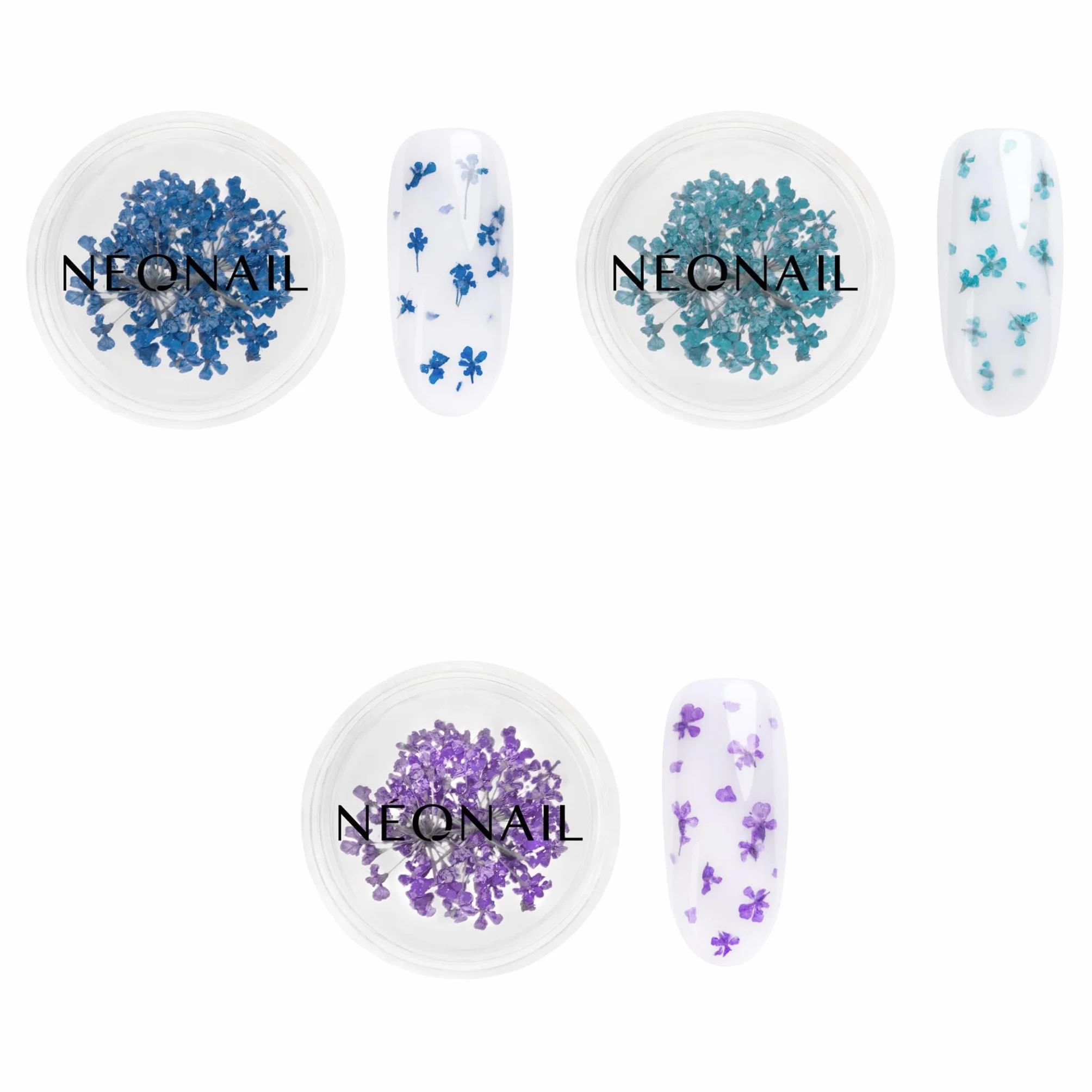 NEONAIL Zestaw ozdób do paznokci - kwiaty - 3 kolory - Navy, Violet, Turquoise