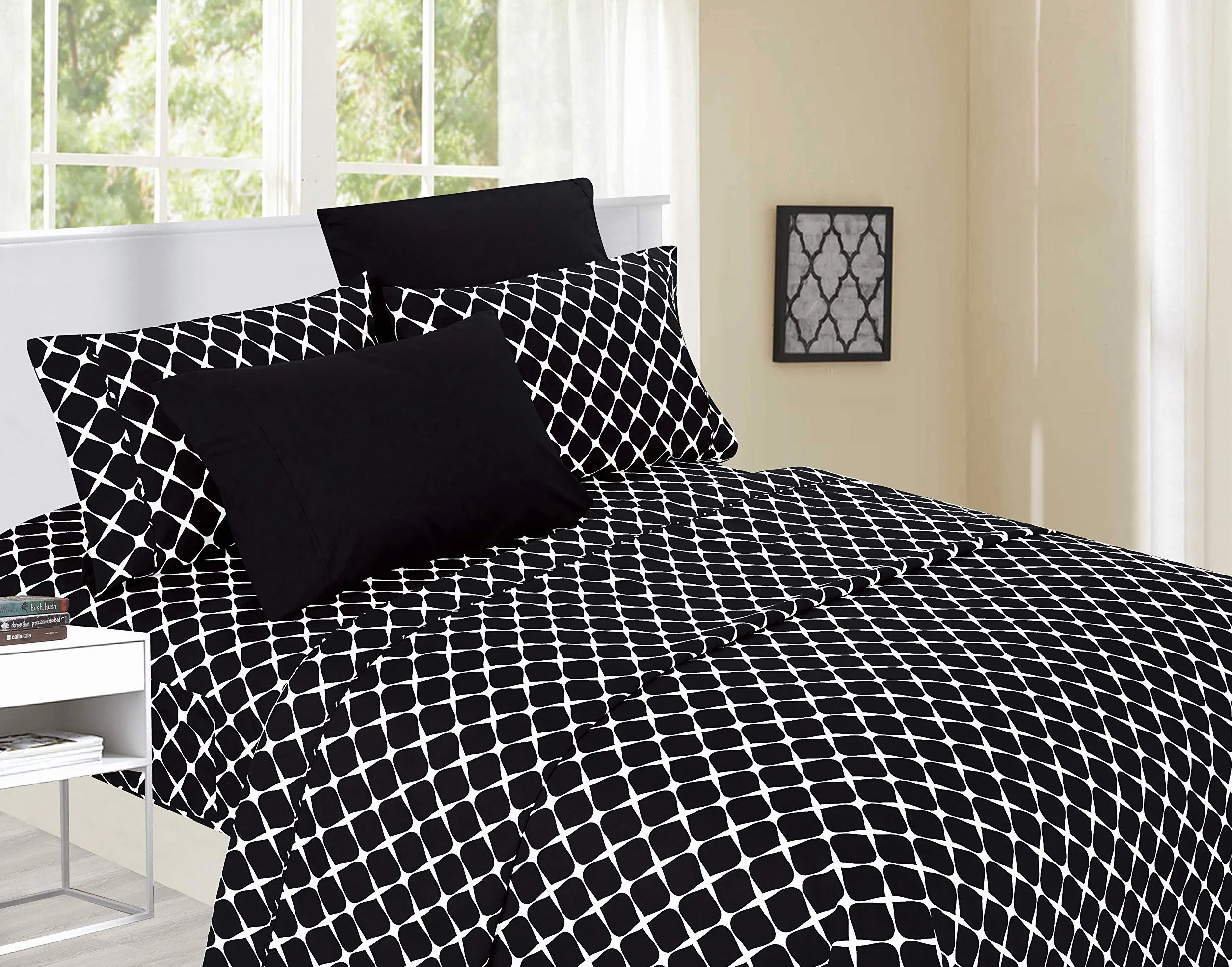 Elegant Comfort Luksusowy 6-częściowy zestaw pościeli Bloomingdale 1500 nitek mikrofibra California King czarny