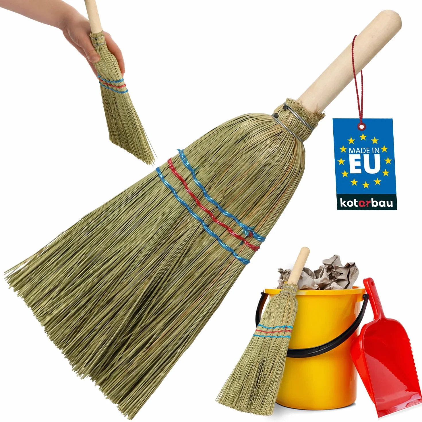 KOTARBAU® Mini szczotka do ryżu 20 cm z drewnianym trzonkiem 10 cm zmiotka ręczna
