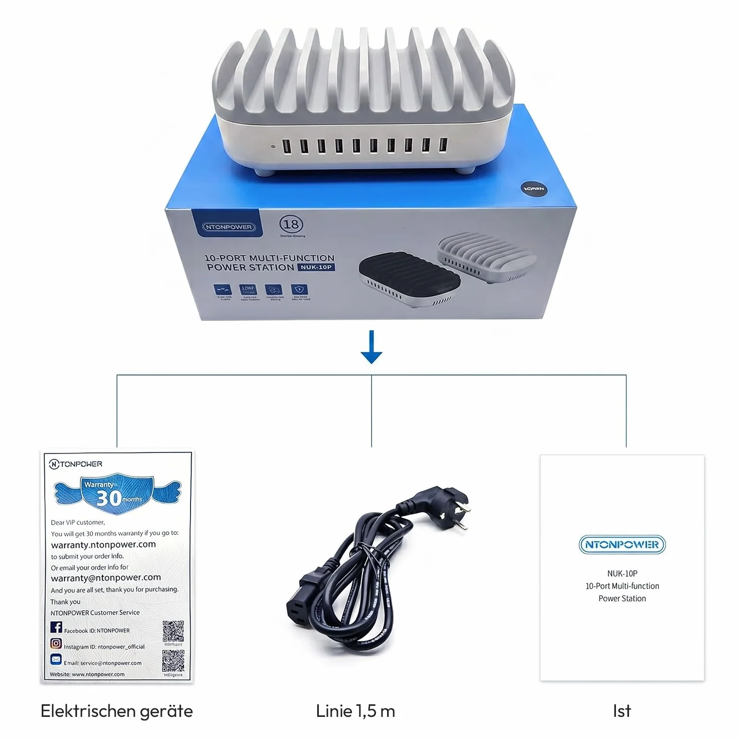 NTONPOWER 10-portowa stacja ładująca do tabletów, 120 W, Multi USB stacja ładująca z automatycznym cichym radiatorem, do telefonów komórkowych, smartfonów, tabletów, szara