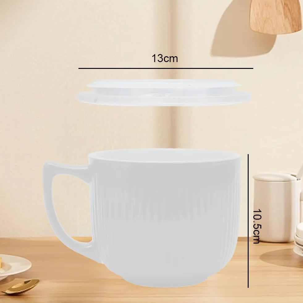 900 ml ceramiczna miska na zupę z uchwytem i pokrywką – idealna do Nongshim Ramen – duża waza do zupy do kuchni i stołu (biała)