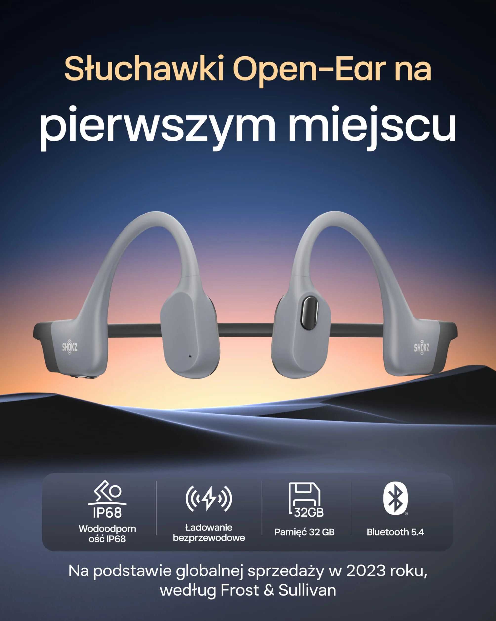 SHOKZ OpenSwim Pro Słuchawki Sportowe z Bone Conduction, Wodoszczelne IP68 Słuchawki Open-Ear z Bluetooth 5.4, Ładowanie bezprzewodowe,32GB Pamięci MP3, 9h Czasu Pracy do Biegania, Pływania - Szare