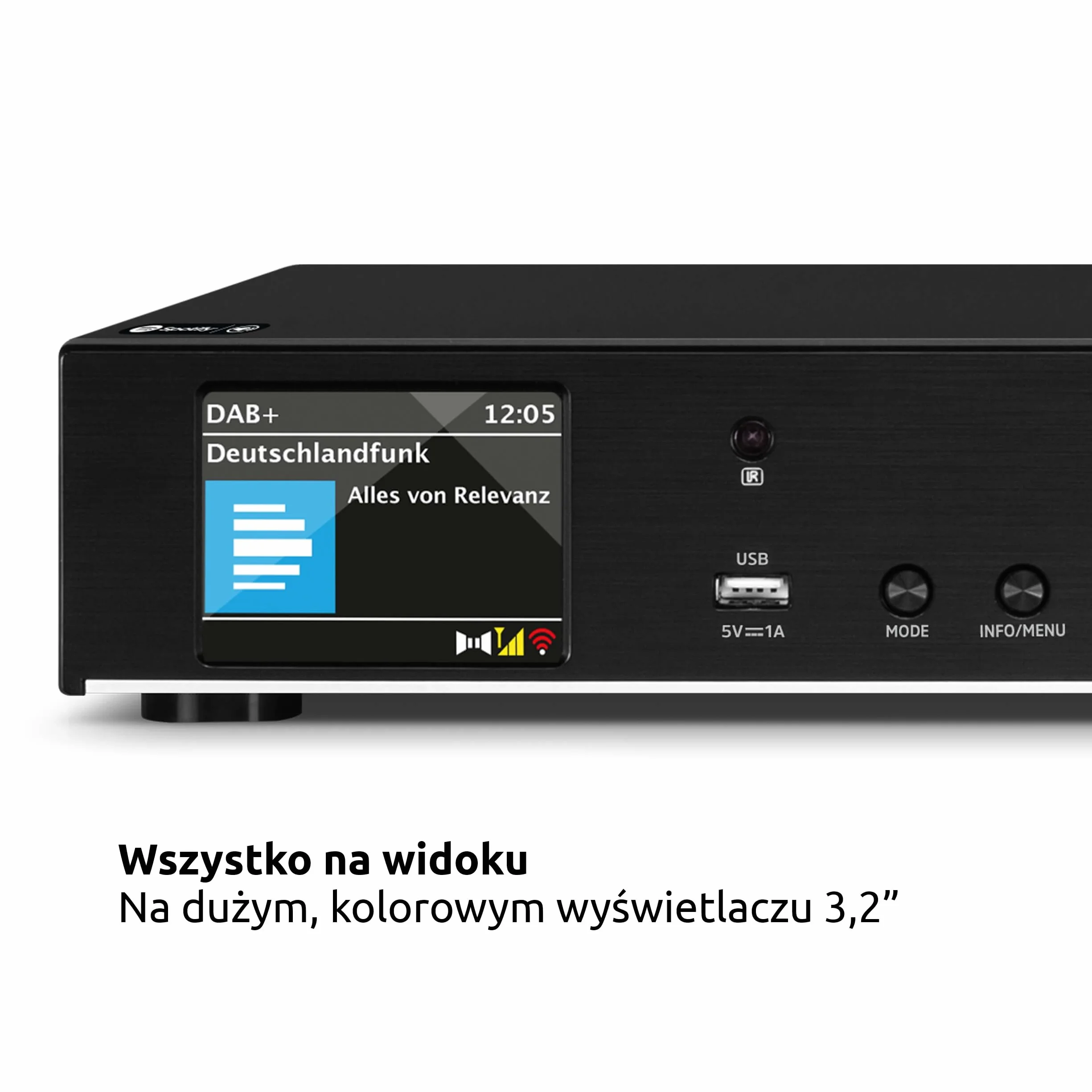TechniSat DIGITRADIO 143 (V3) – Tuner HiFi Internetowe (Radio cyfrowe DAB+, Strumieniowanie audio przez Bluetooth, Spotify Connect, Antena kierunkowa, Pilot, Szerokość 43,5 cm) czarny
