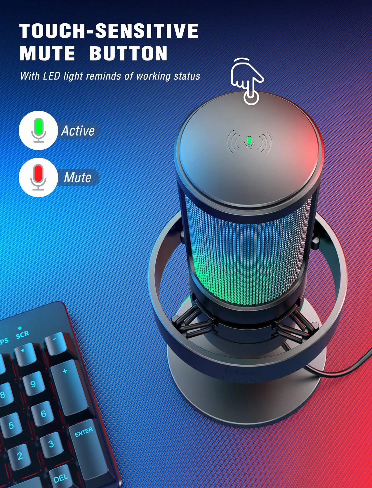 FIFINE Mikrofon PC USBC Do Streamingu Gier, Studia Podcastów, USB PS4 PS5 MAC - Ze Sterowaniem RGB, Przełącznik Wyciszenia, Gniazdo Słuchawkowe, Filtr Pop - A8
